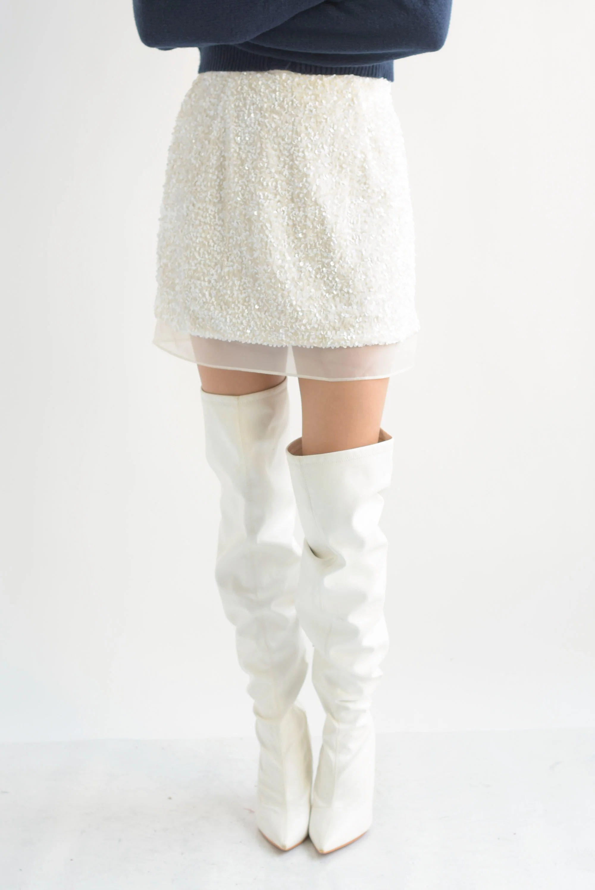Falda corta terciopelo lentejuela Blanco Cloud
