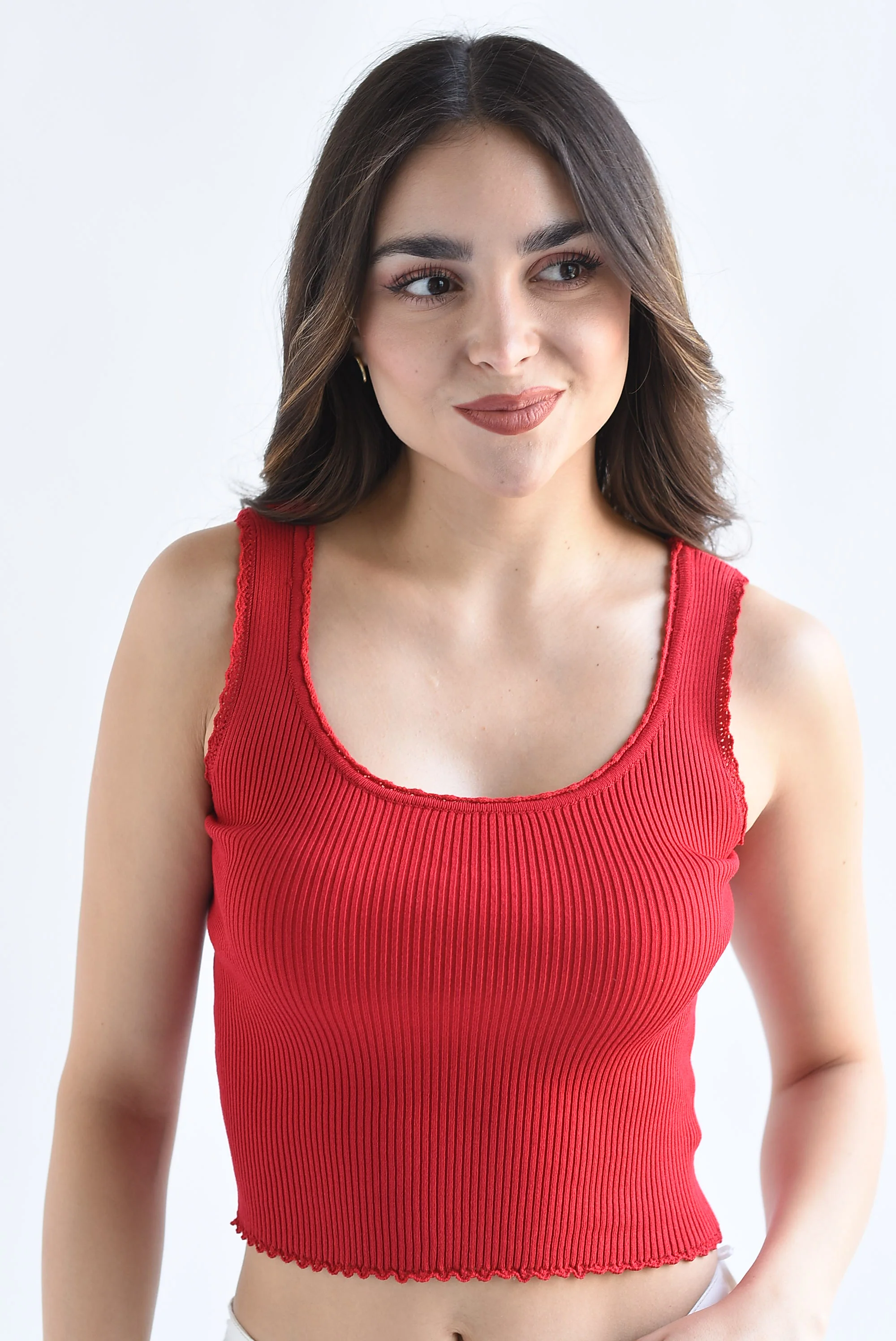 Blusa punto acanalado filos encaje Rojo