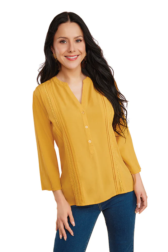 BLUSA AMARILLO CON TRIMS 90377