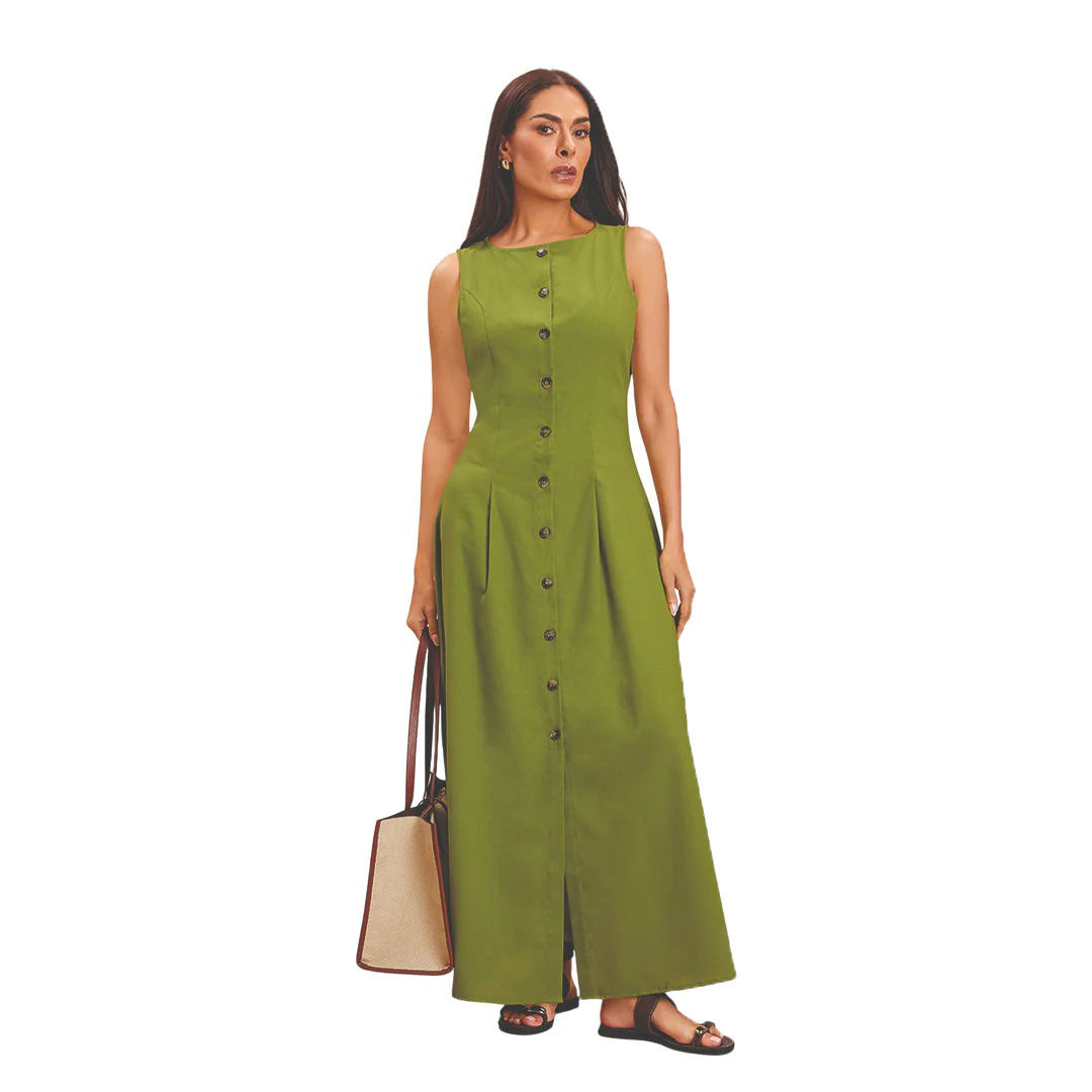 VESTIDO VERDE MIDI LINO 95728