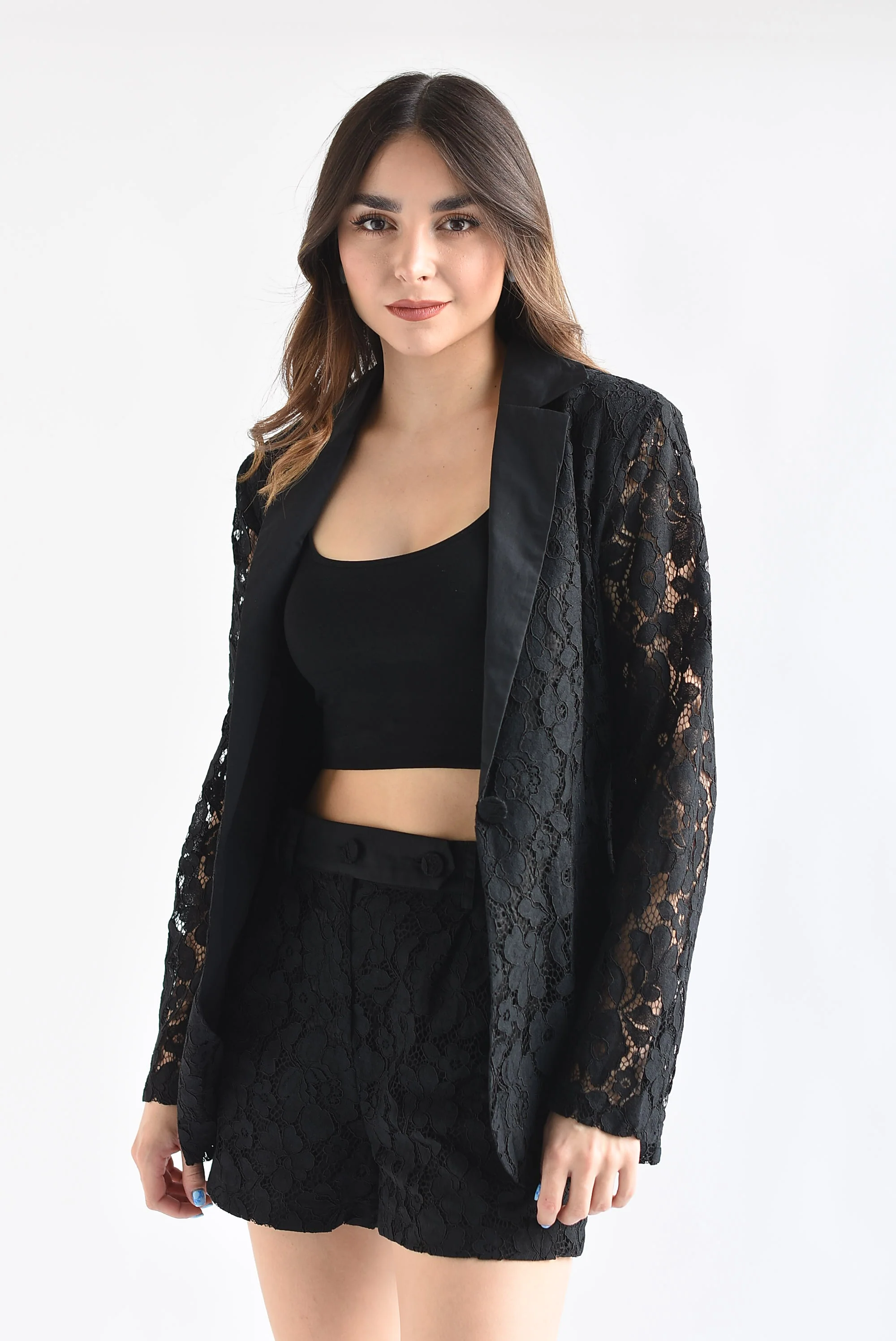 Set Short y Blazer encaje Negro