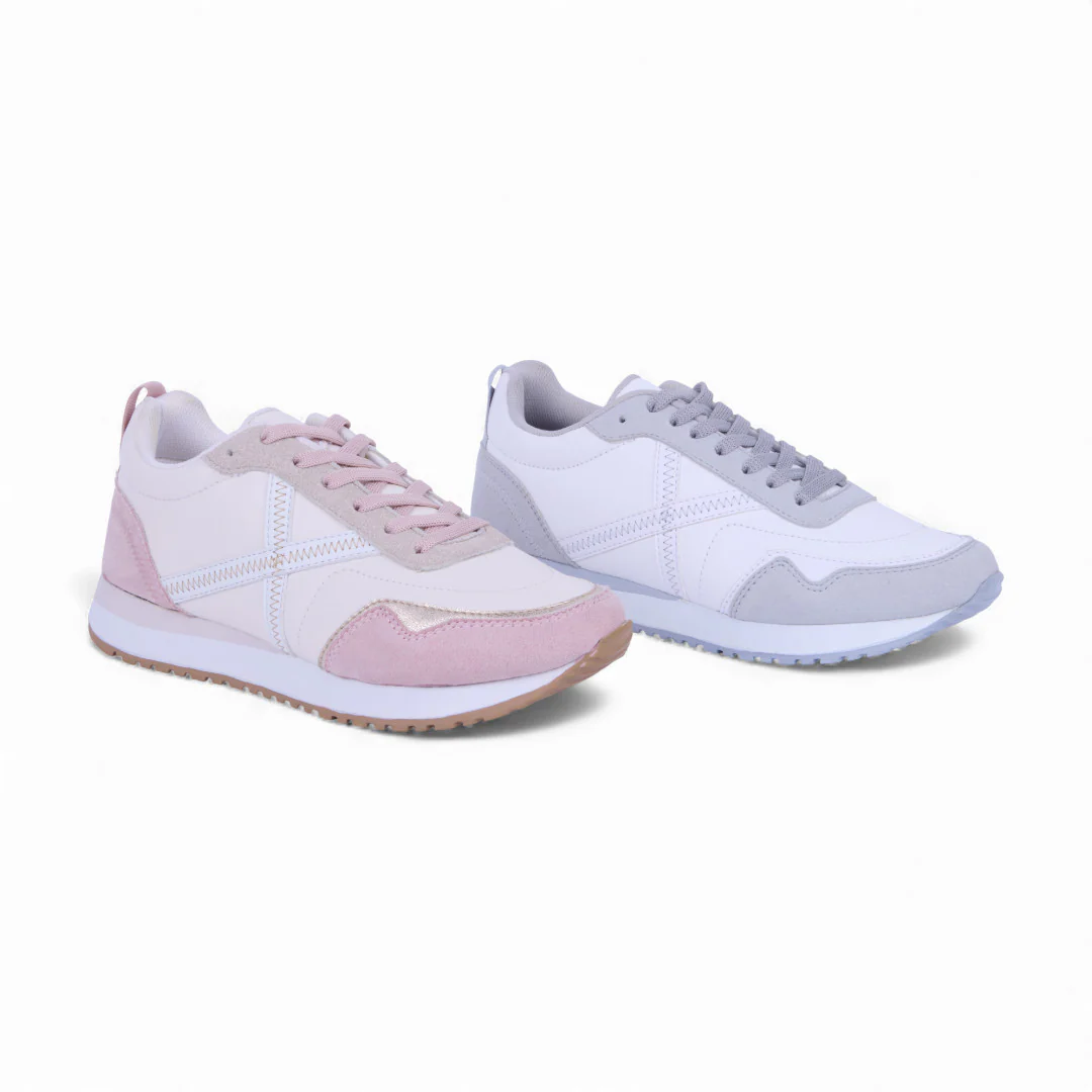 DÚO 573 TENIS DE PISO GRIS Y HUESO CON DETALLES 35756