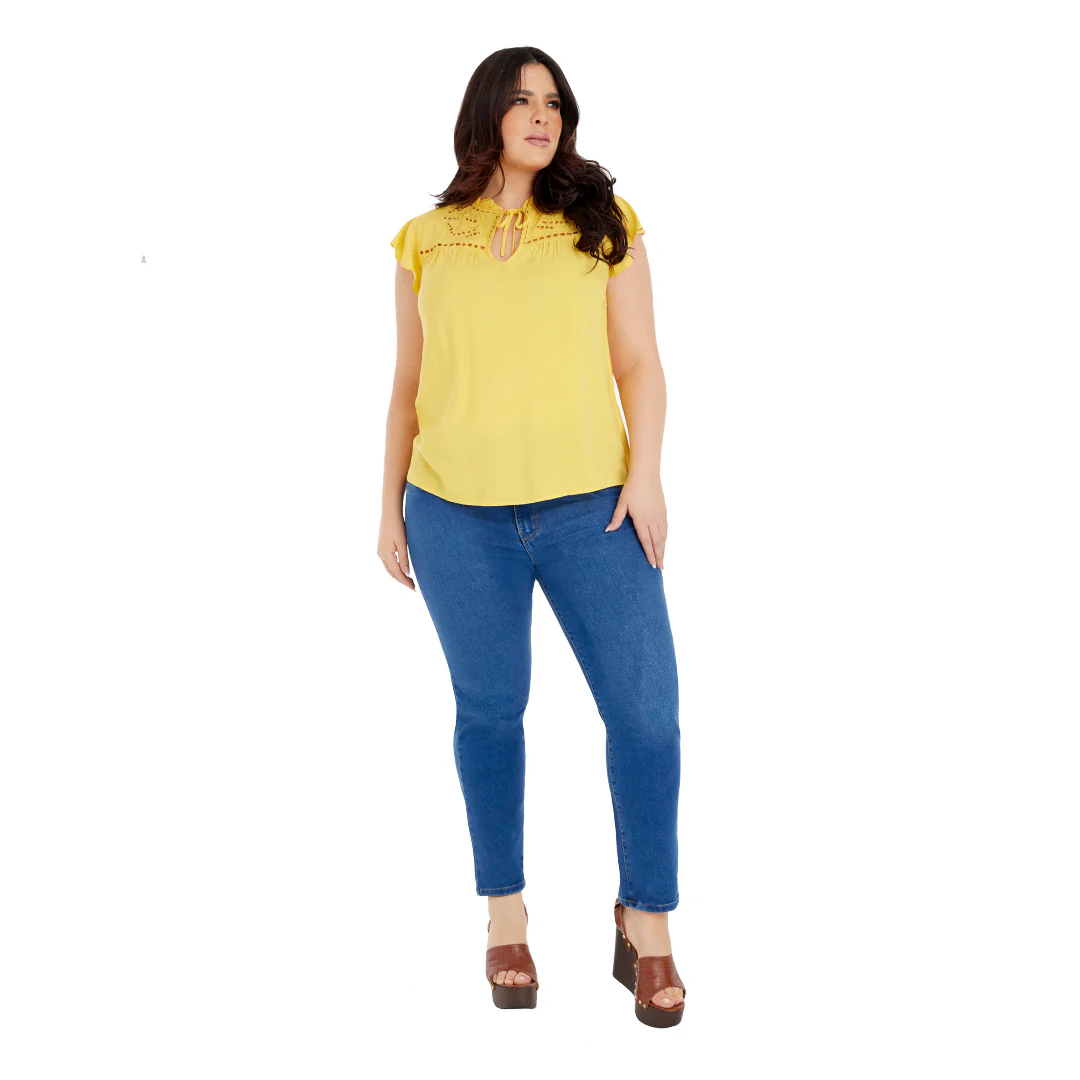 BLUSA AMARILLA TIRA BORDADA MUJER 92625