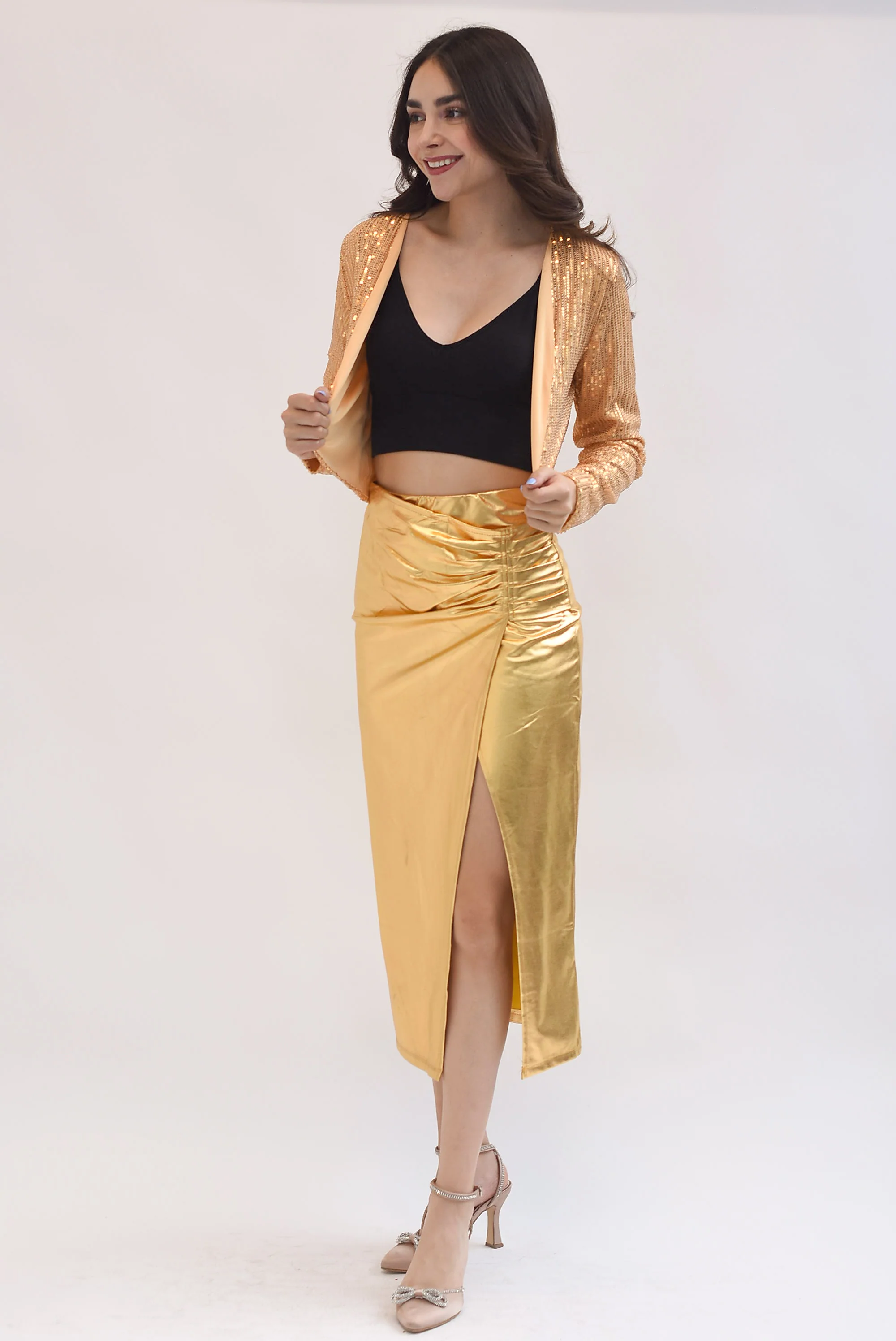 Falda drapeada metálica Dorada