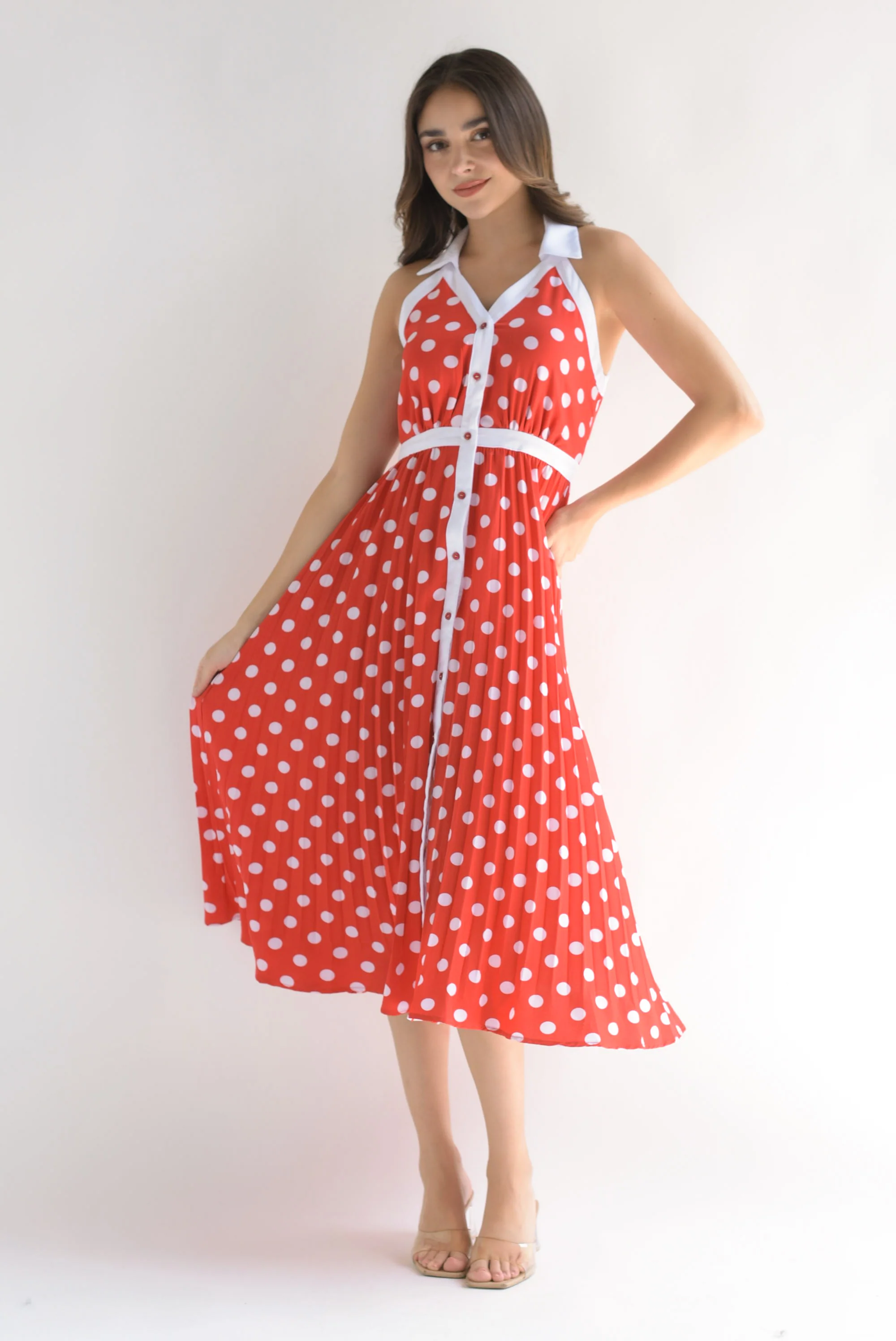 Vestido halter lunares Rojo