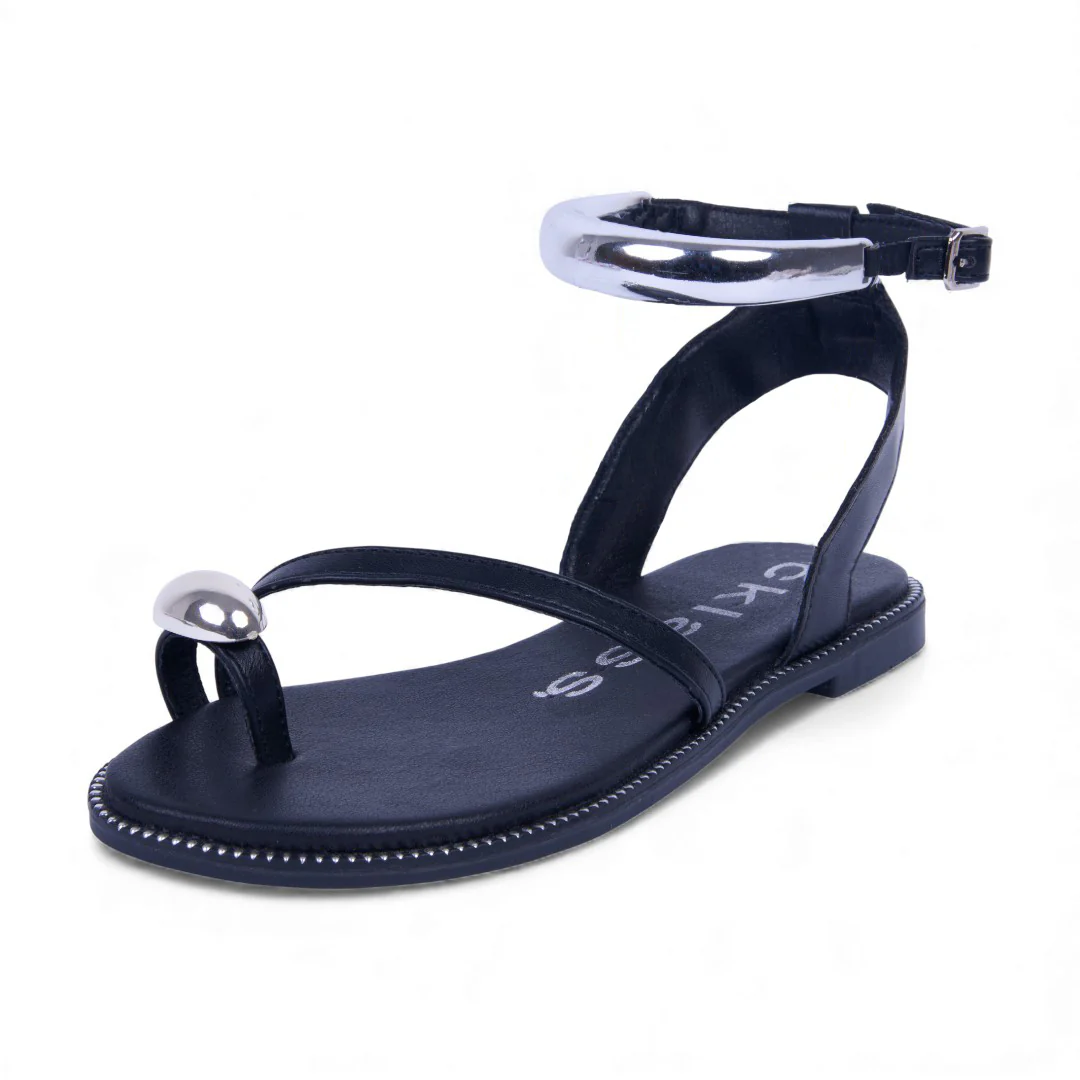 SANDALIA DE PISO IVORY Y NEGRO CON PULSERA 03496