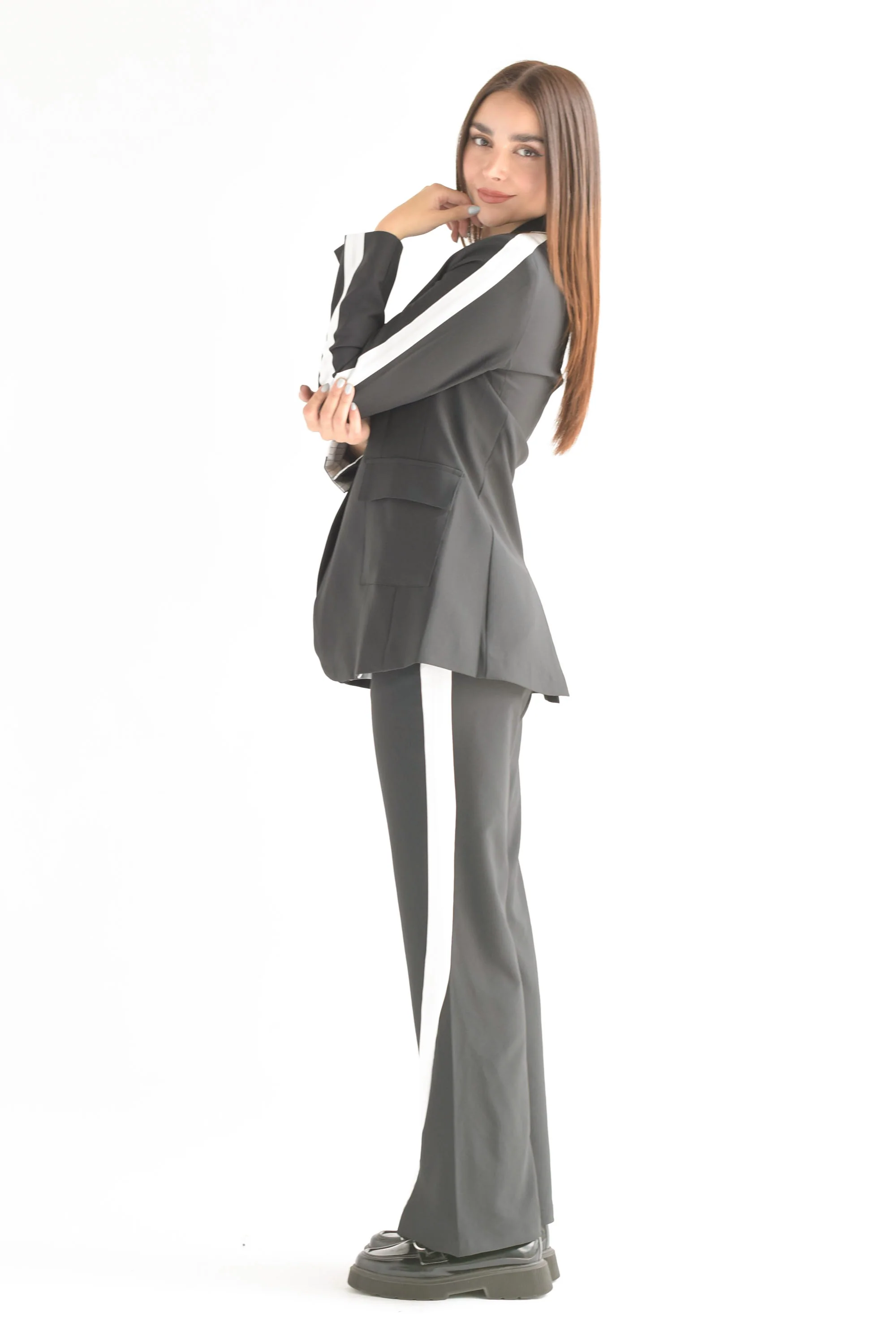 Set Pantalón y Blazer track diagonal Negro