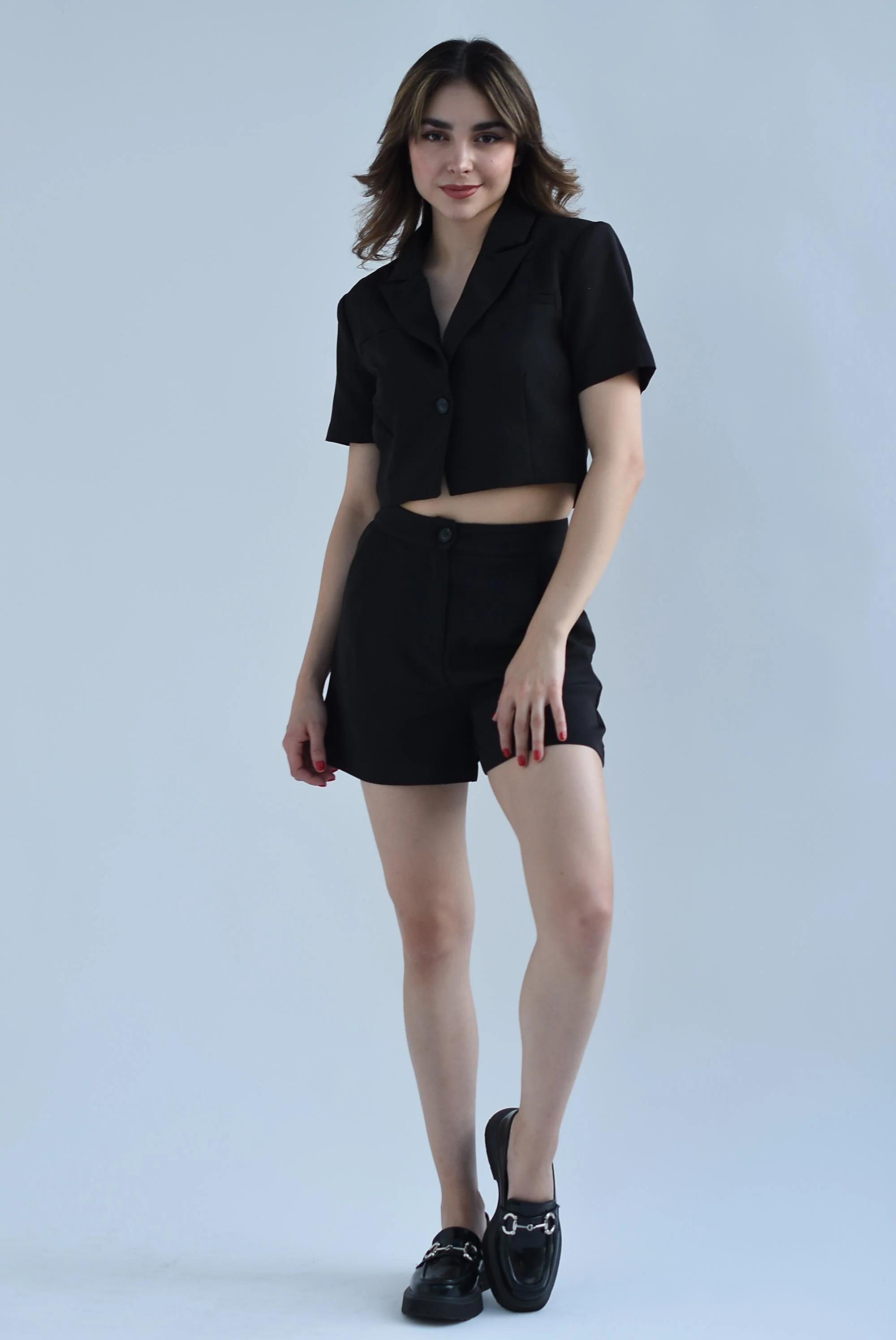 Set Short y Blazer crop Negro