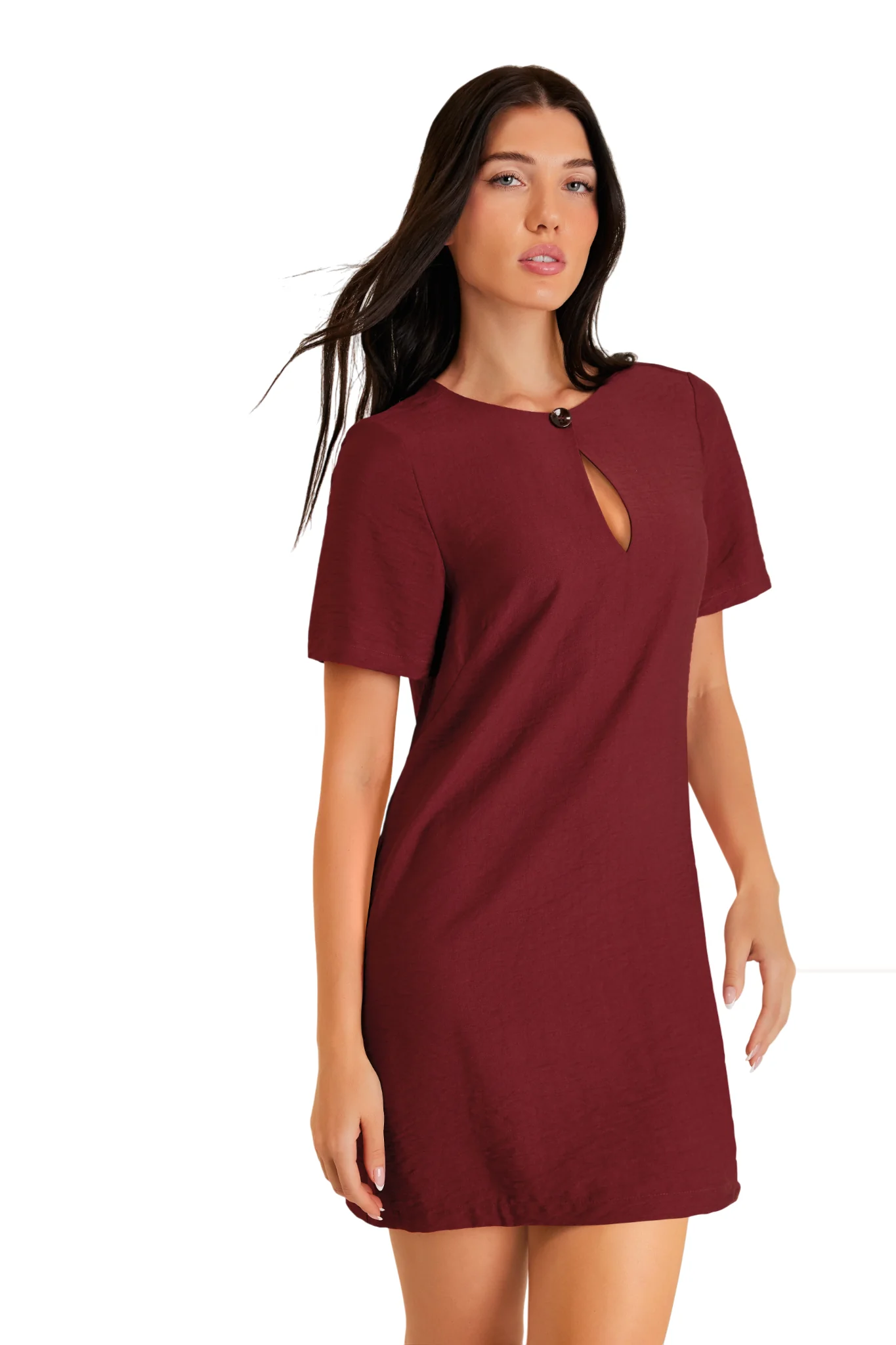 VESTIDO CAFÉ CON DETALLE EN ESCOTE 95742