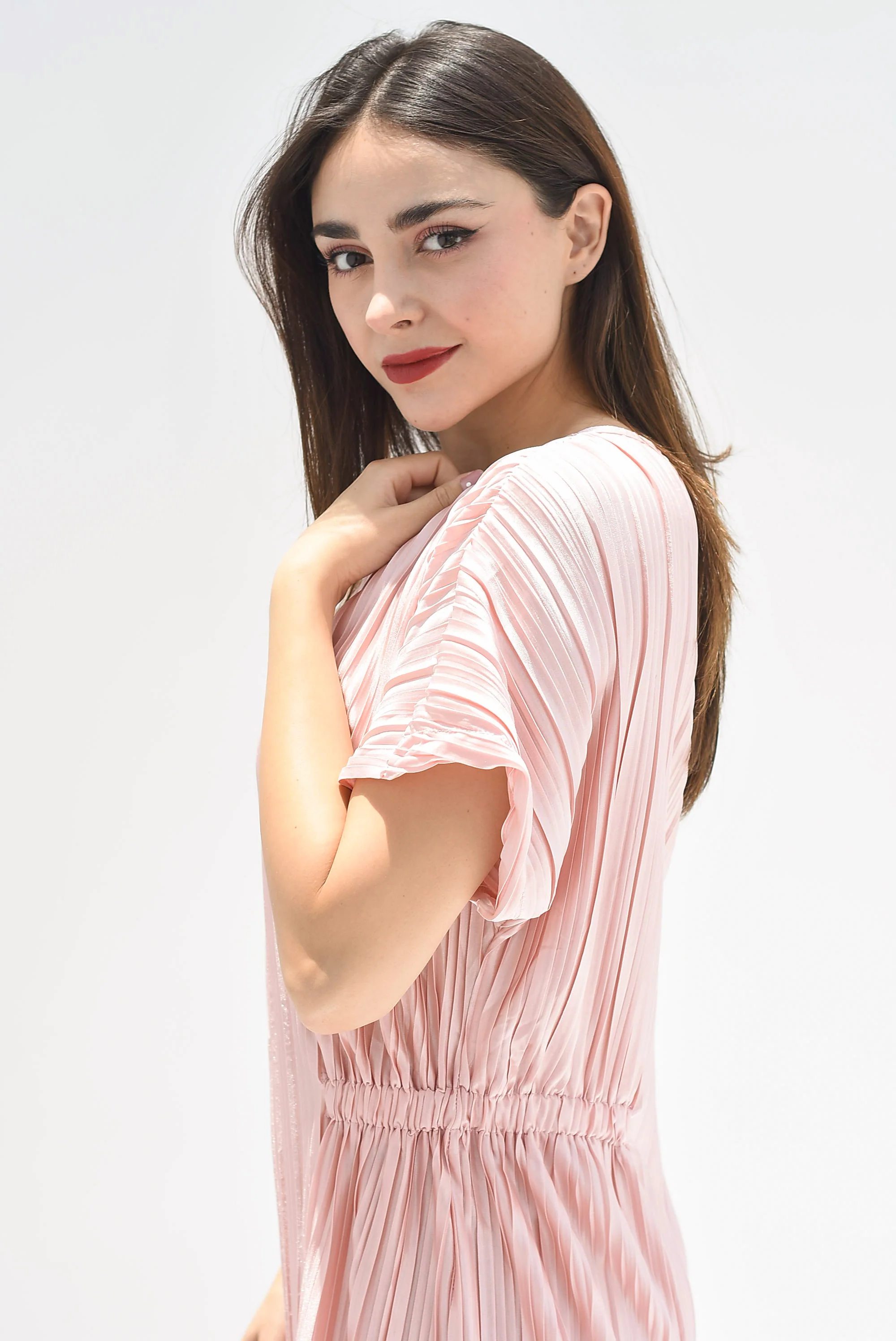 Vestido largo plisado Rosa Palo