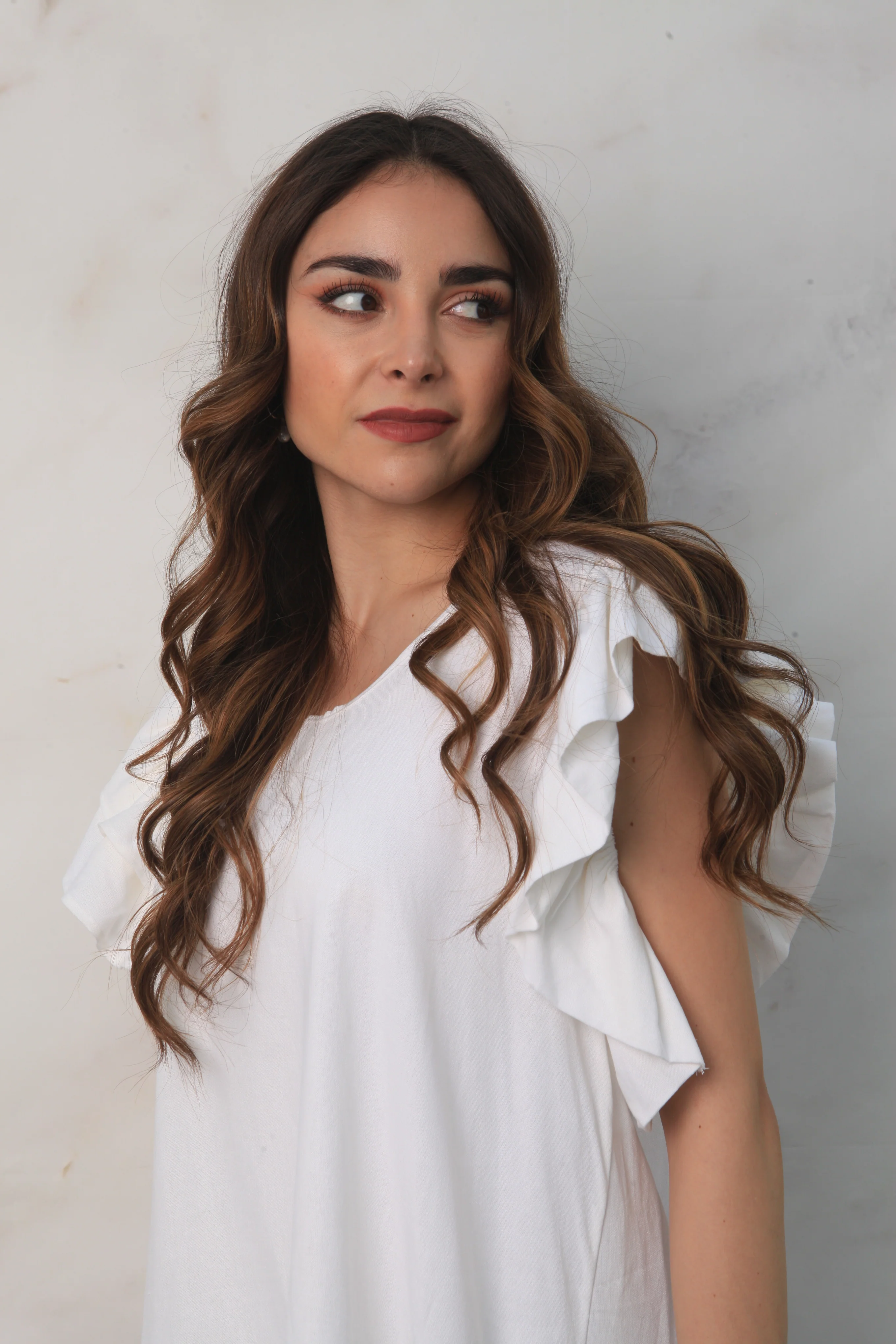 Vestido tipo lino con manga olán Blanco