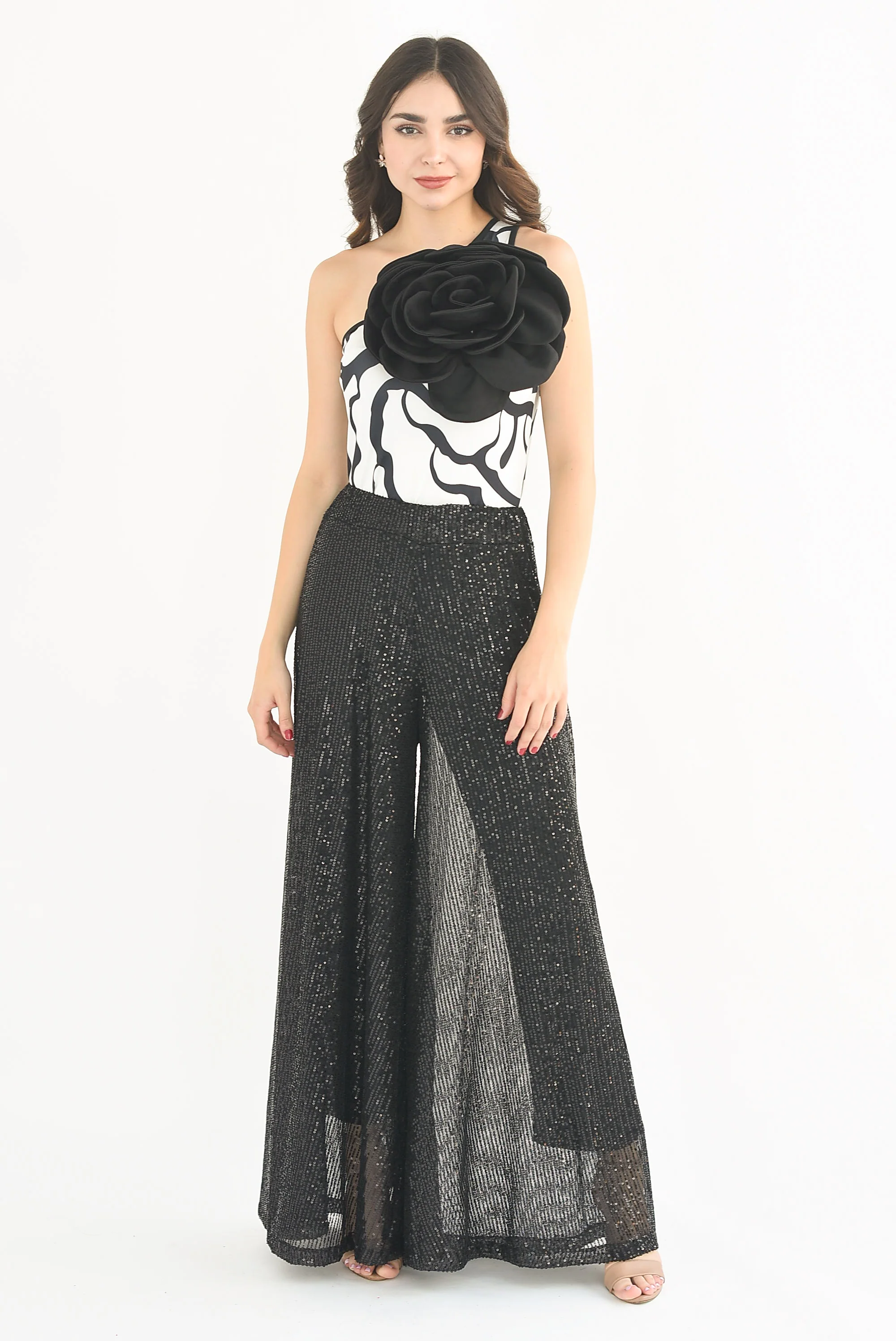 Body ondas Flor 3D Blanco con Negro