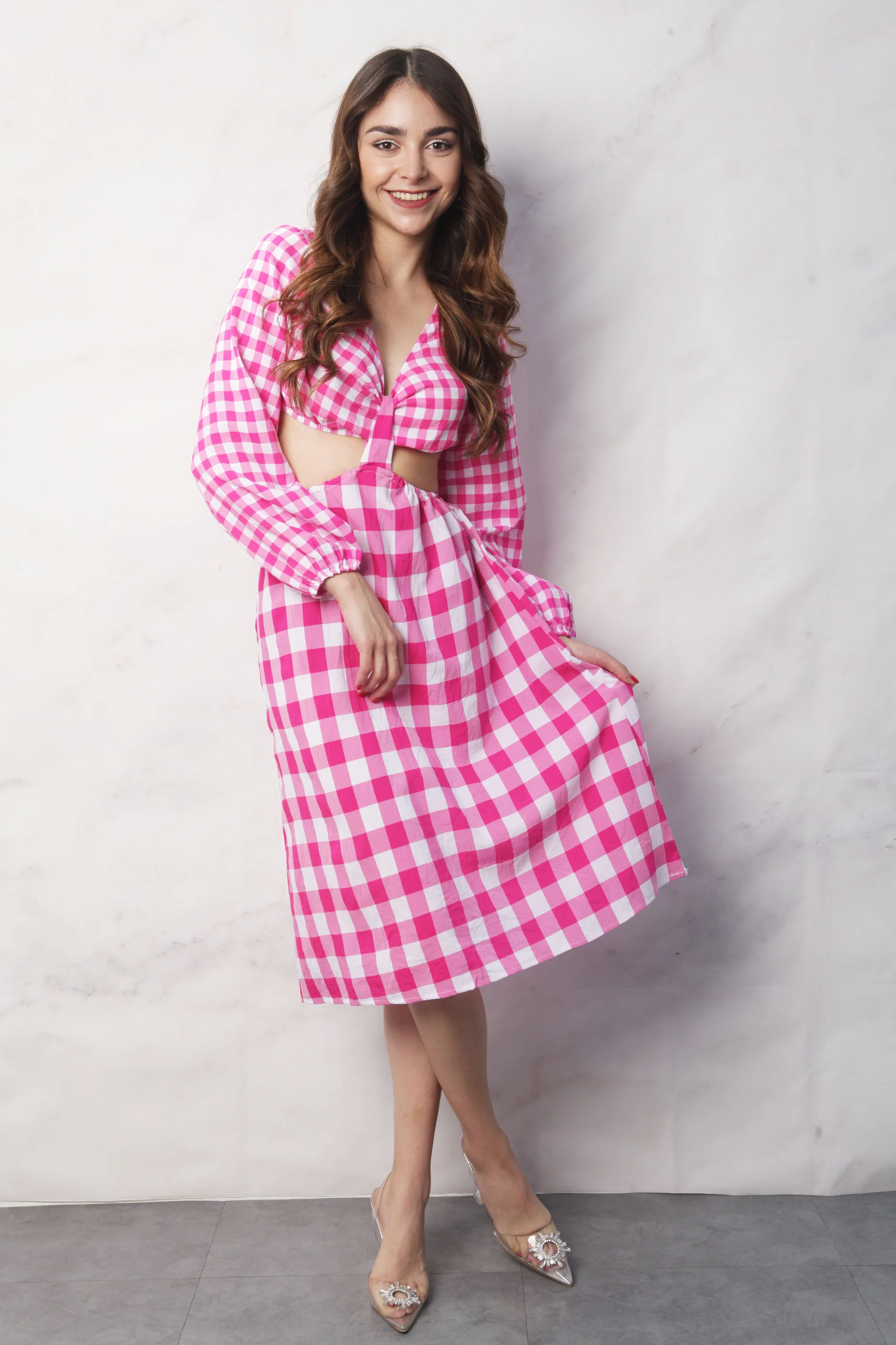 Vestido cut-out de cuadros Fiusha