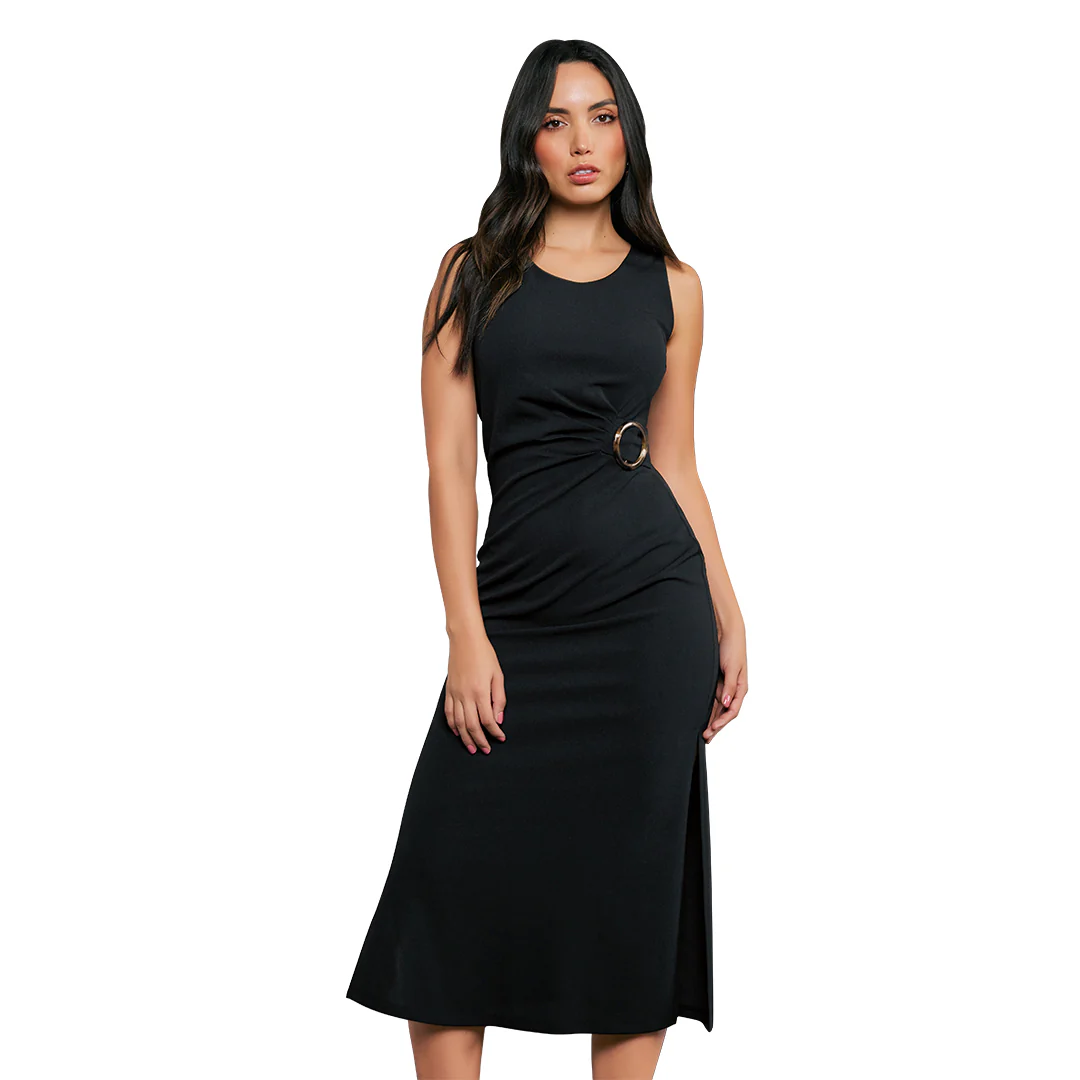 VESTIDO NEGRO CON HERRAJE TIPO CAREY 31567