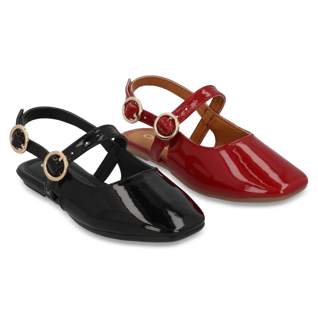 BALERINA CASUAL NEGRO Y ROJO CON ADORNO DUO 729