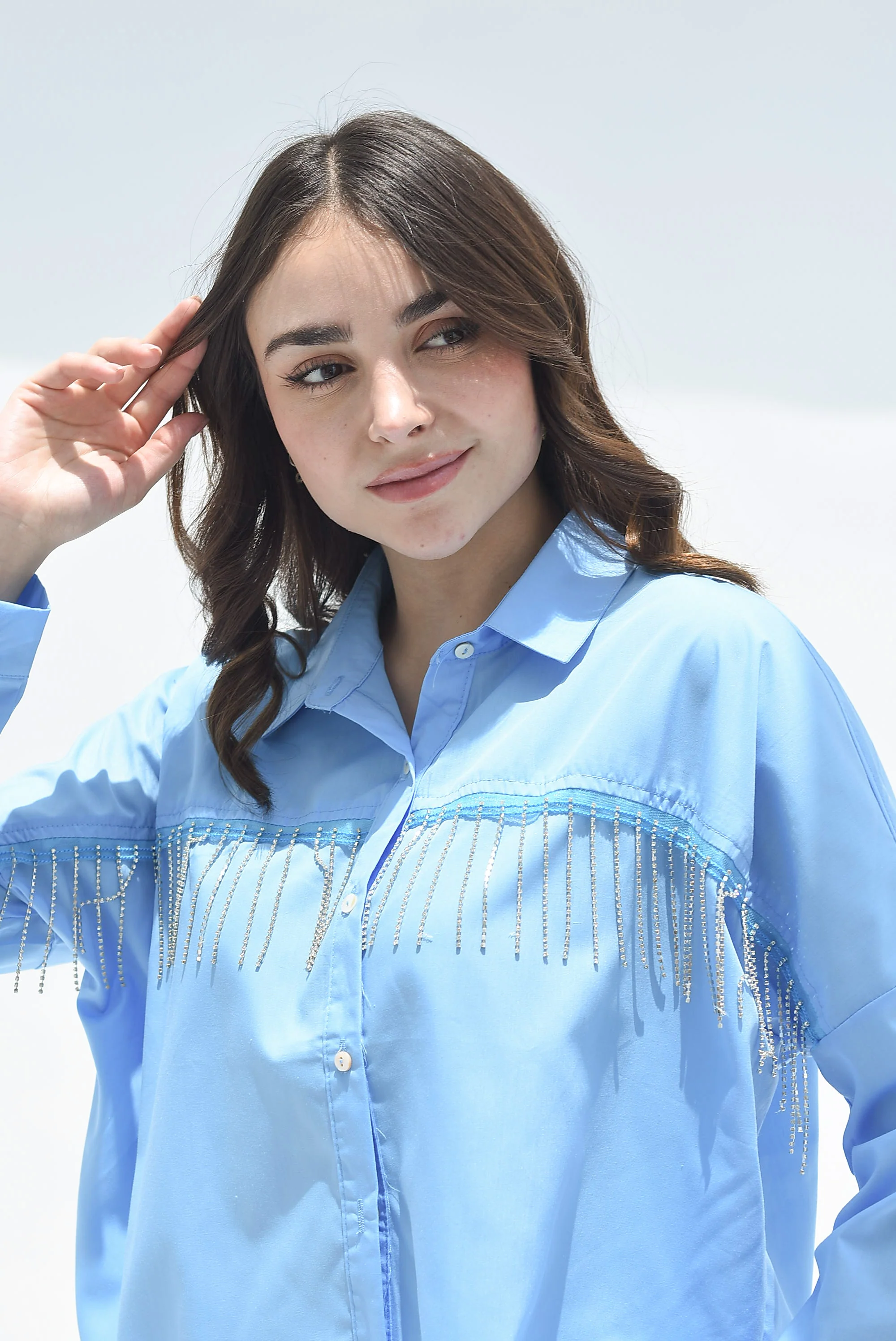 Camisa flecos brillos Azul