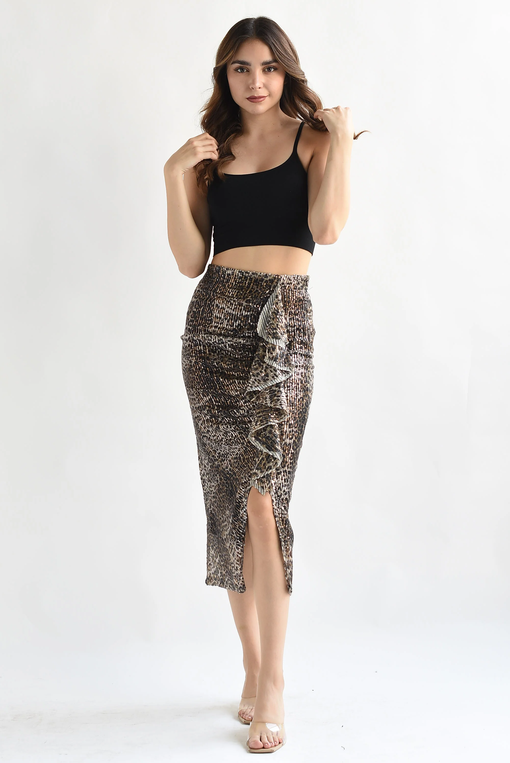 Falda midi escarola Leopardo