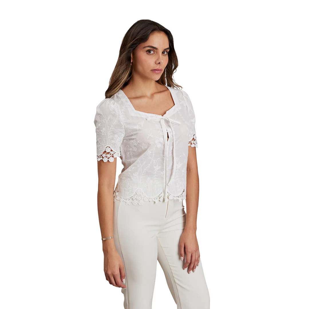 BLUSA BLANCA CROCHET EN MANGAS 92642