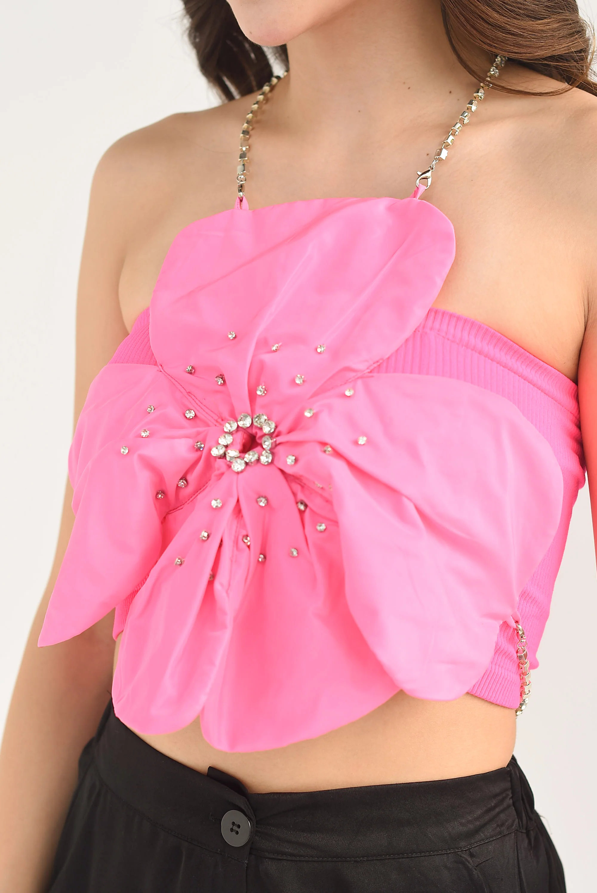 Top Flor con brillos Rosa