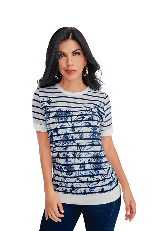 BLUSA DE RAYAS MARINO ESTAMPADO FLORAL 94258
