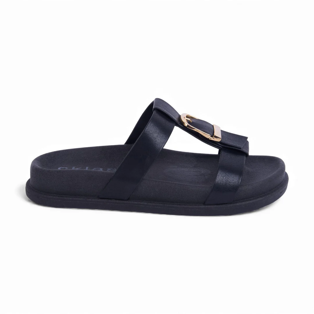 SANDALIA DE PISO NEGRO CON HEBILLA DORADA 56717