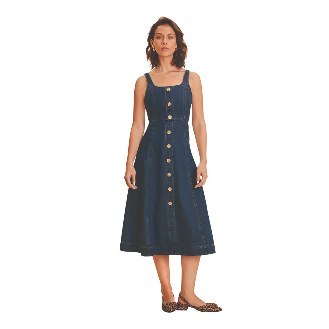 VESTIDO MEZCLILLA CON BOTONES DE FLORES 97892