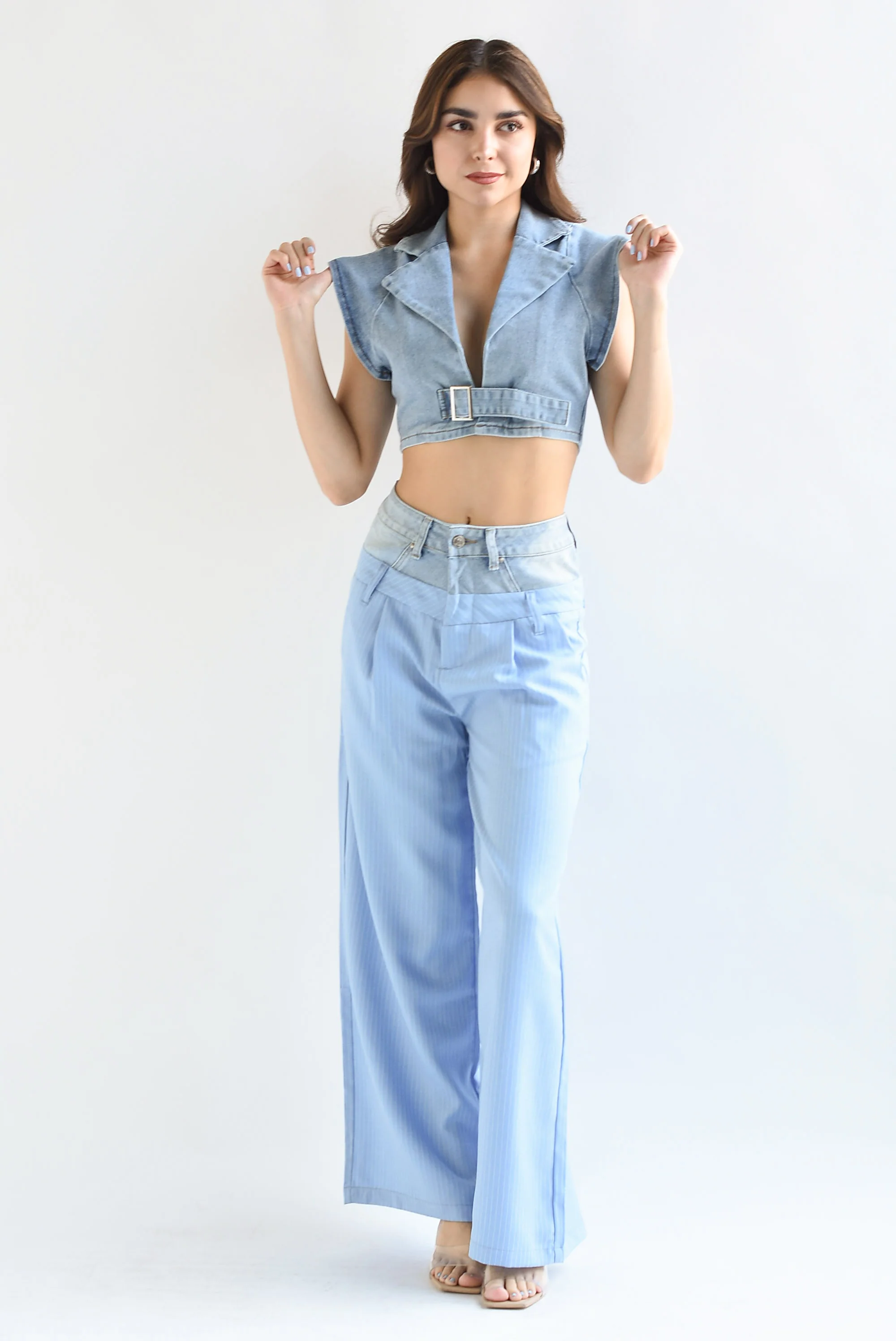 Pantalón rayas pretina denim Azul baby