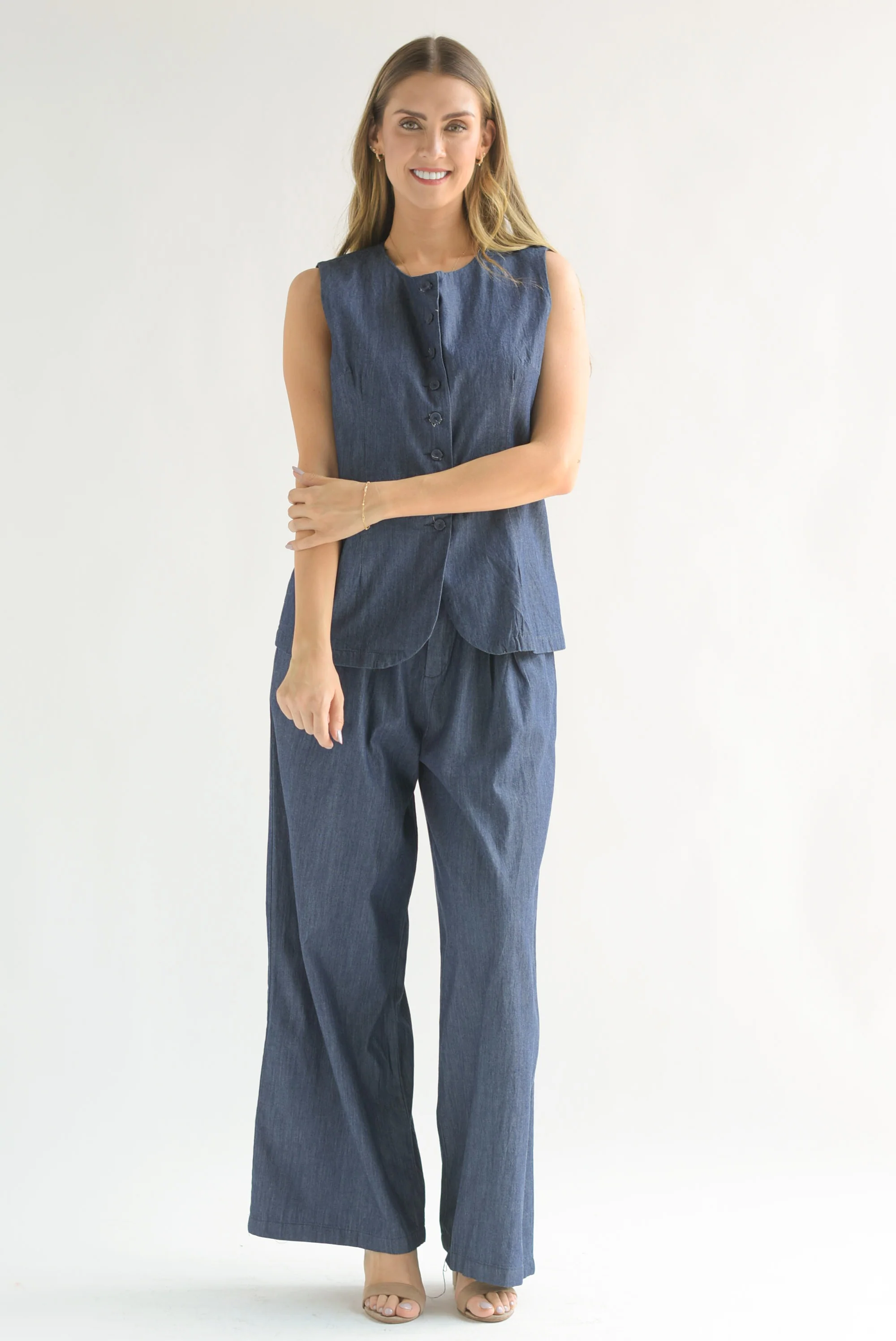 Set Pantalón super wide y Chaleco largo Denim Dark