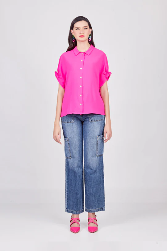 BLUSA FUCSIA CON CUELLO CAMISERO