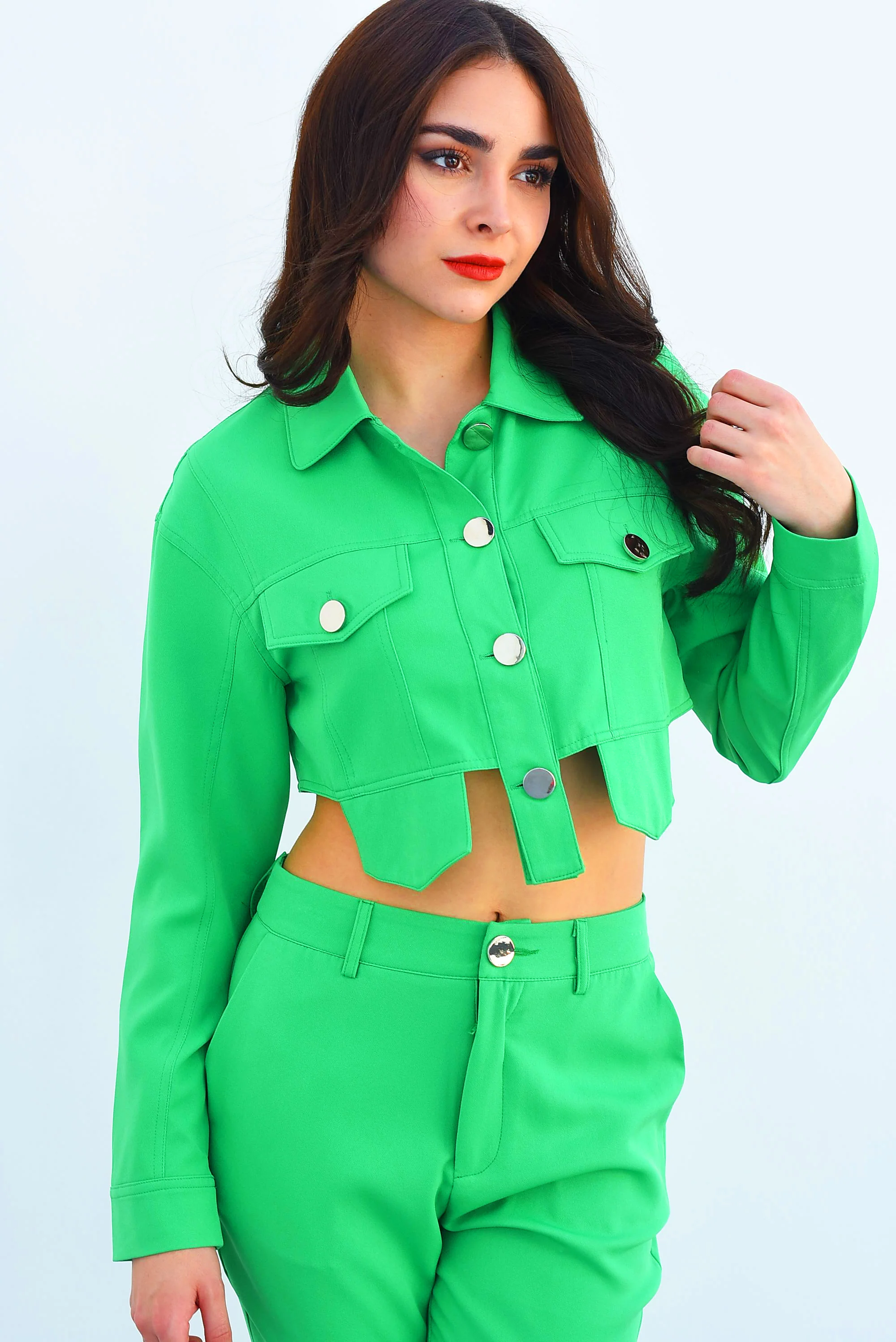 Set Pantalón y Chamarra crop Verde