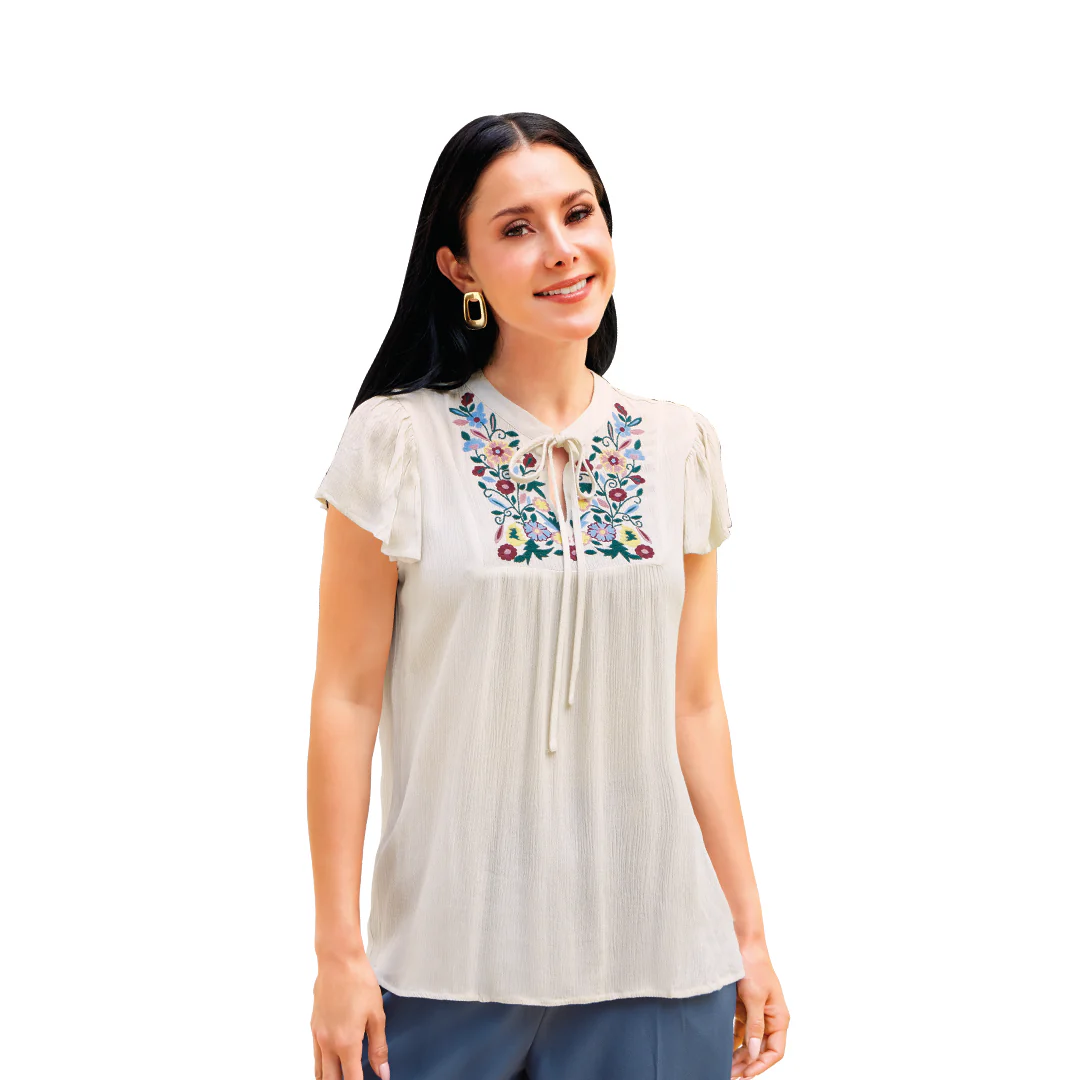 BLUSA BEIGE BORDADO FLORAL MUJER 99976