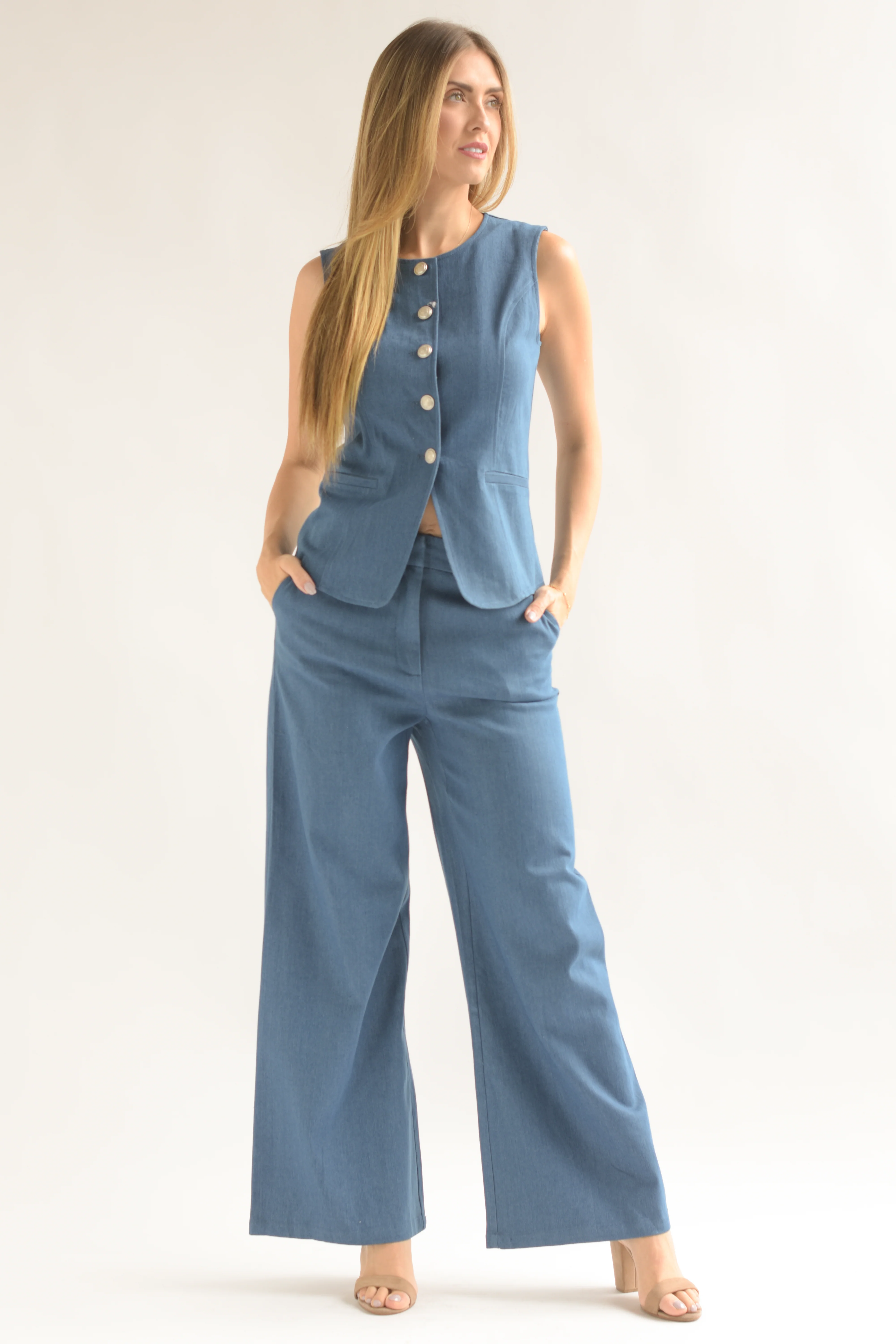 Set Pantalón de vestir y Chaleco largo Denim