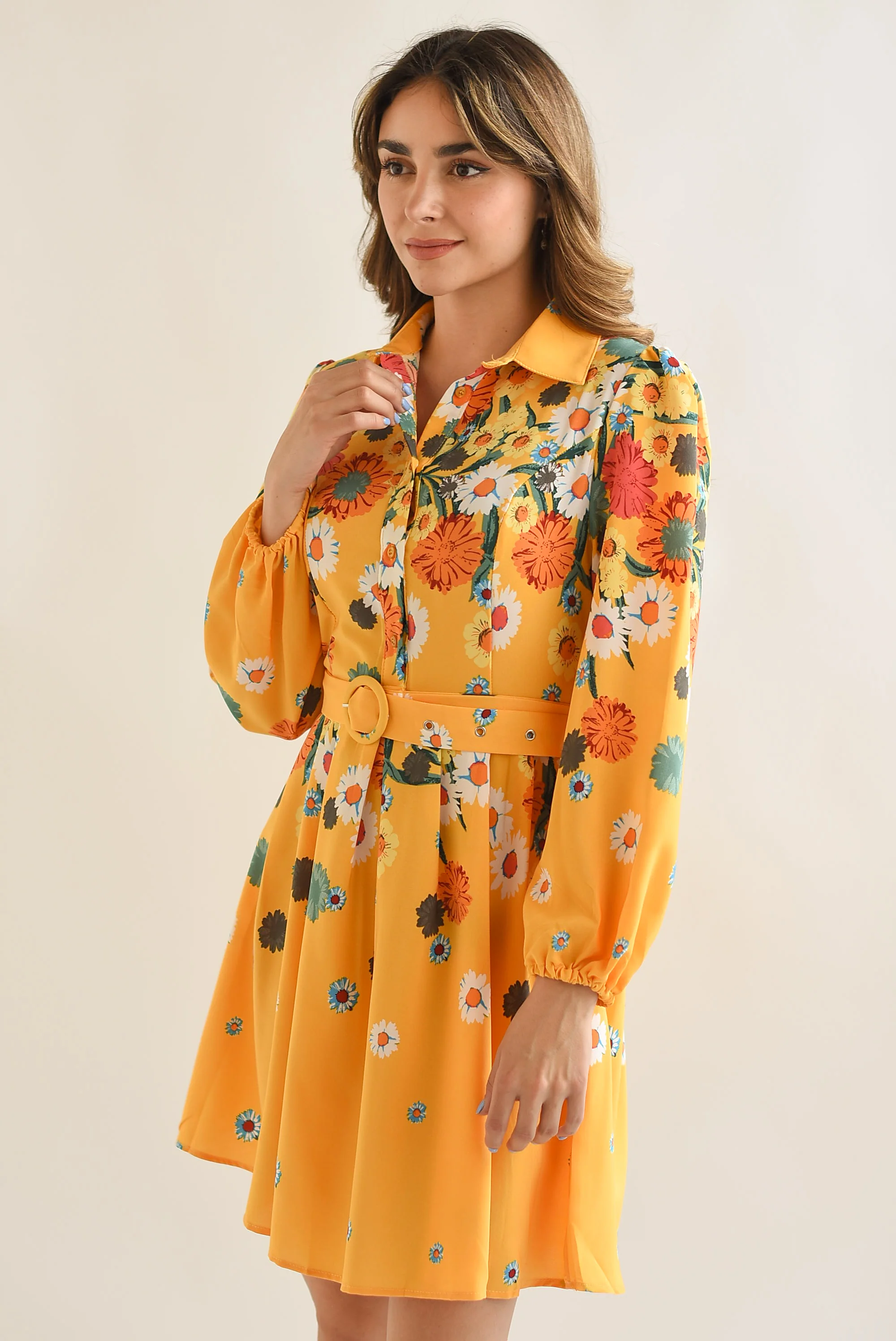 Vestido camisero Margaritas Amarillo