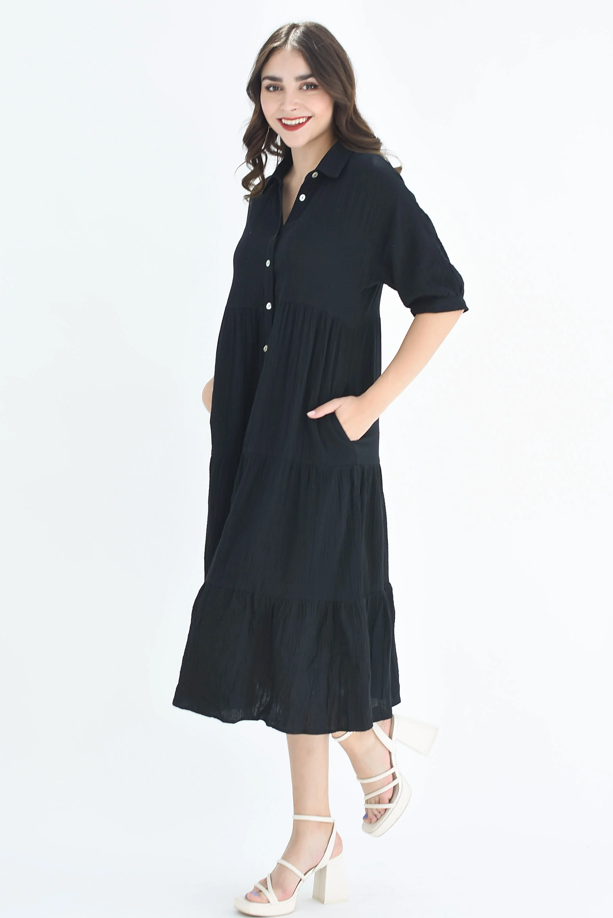 Vestido camisero olanes Negro