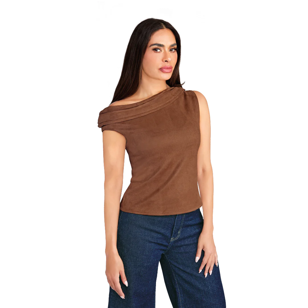 BLUSA CAFÉ TELA TIPO GAMUZA 32069