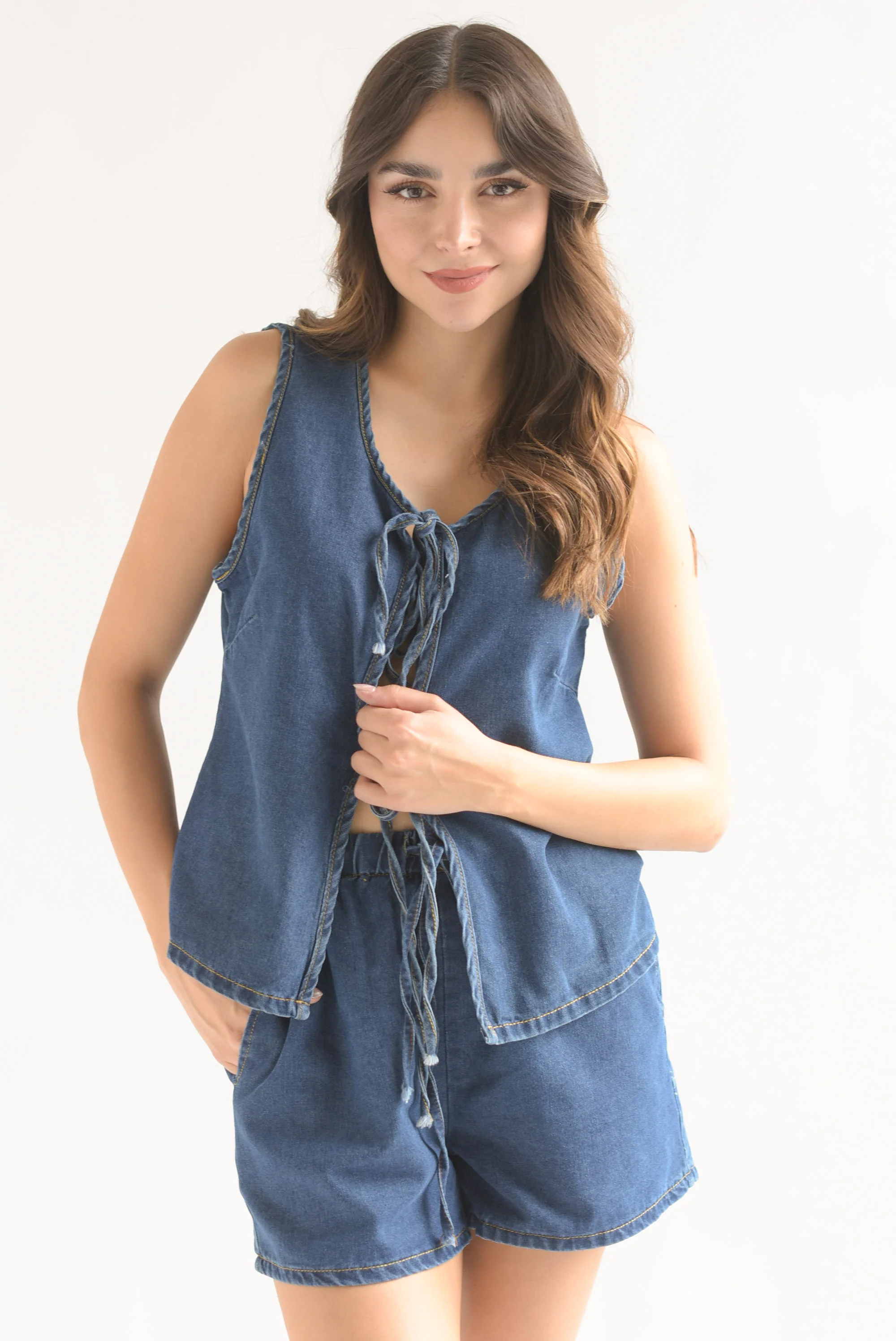 Set Short y Blusa lazos Denim Dark