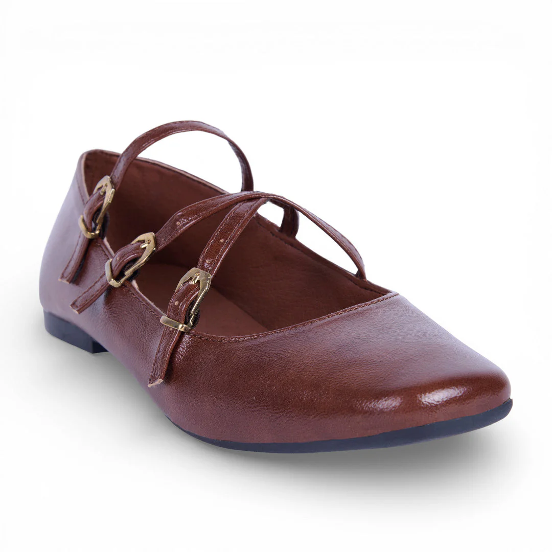 BALERINA CUADRADA TRIPLE TIRA MIEL 20797