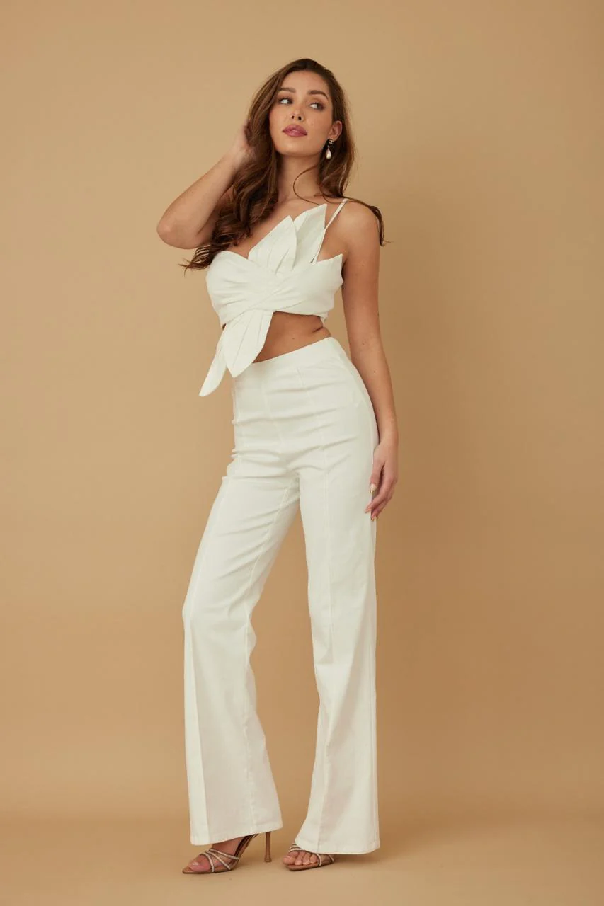 Set Pantalón y Top pétalos Blanco