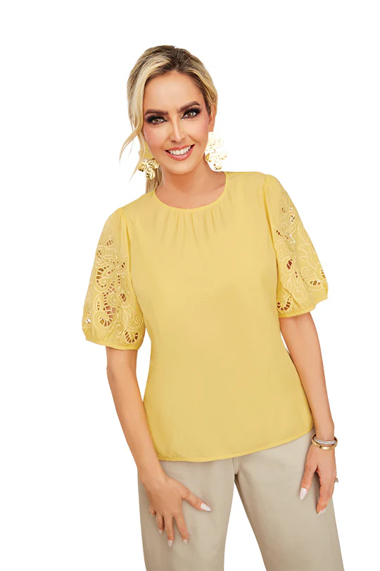 BLUSA AMARILLA CON MANGA ABULLONADA 99718