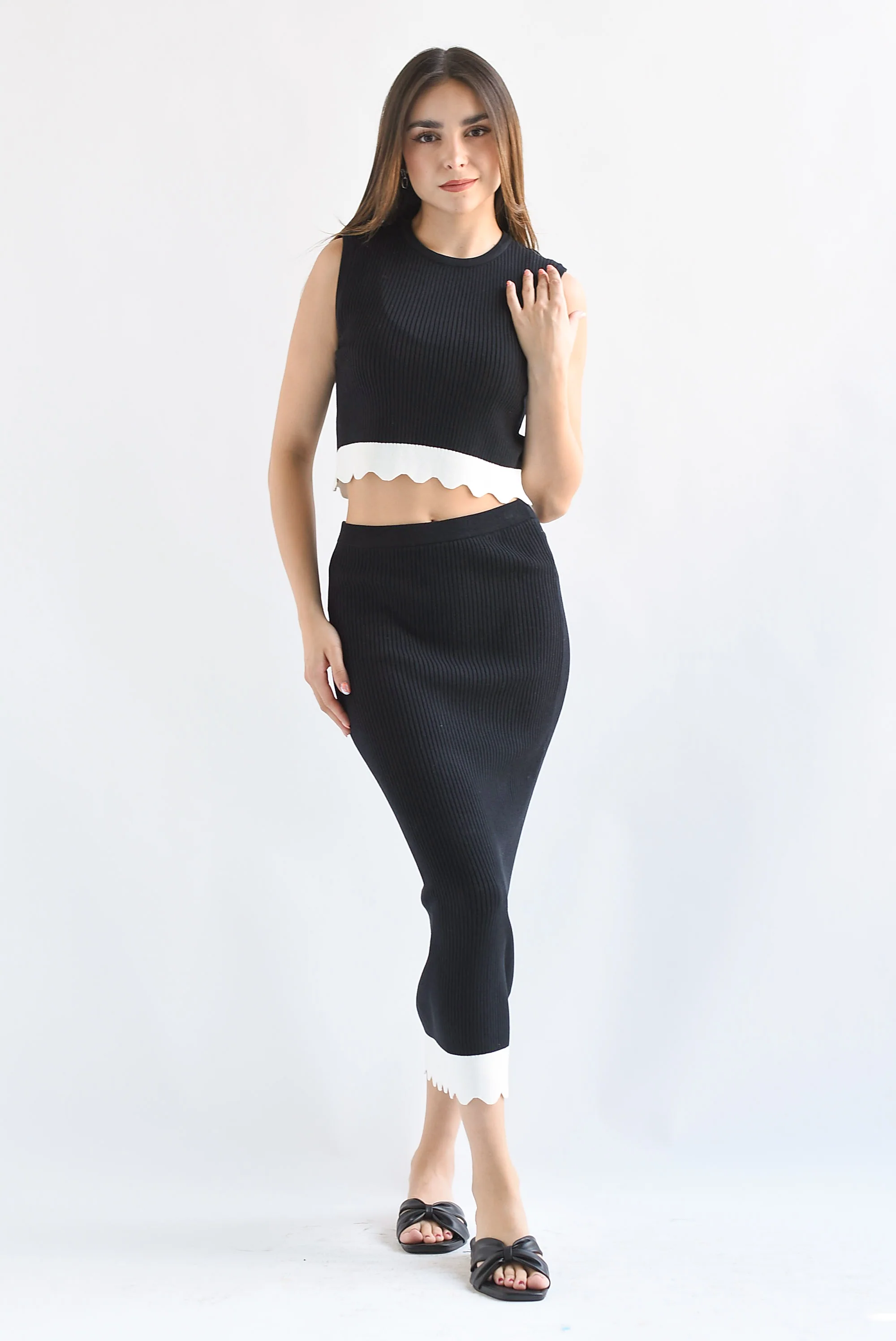 Set Falda y Top ondas punto Negro