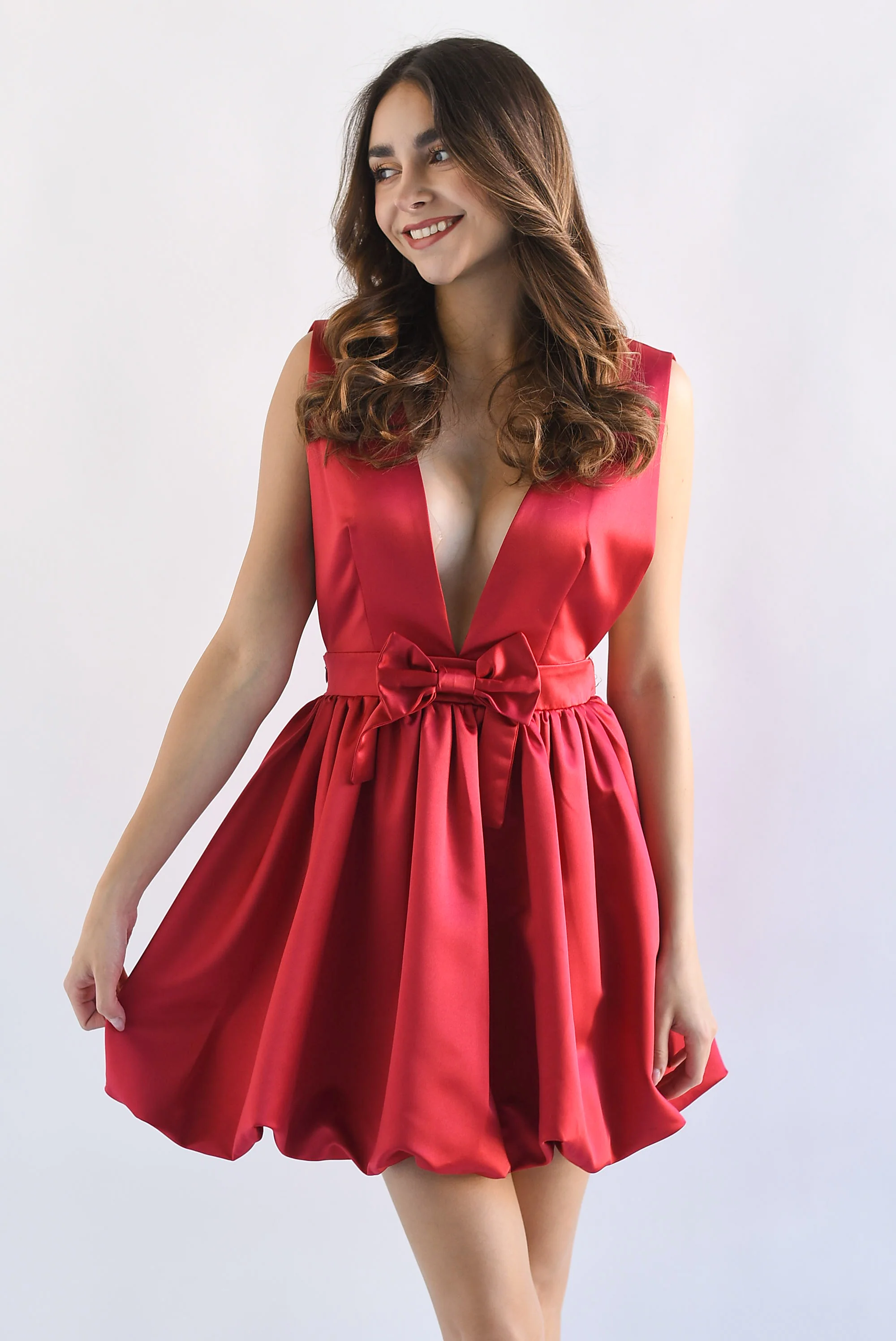 Vestido moño Satín Rojo