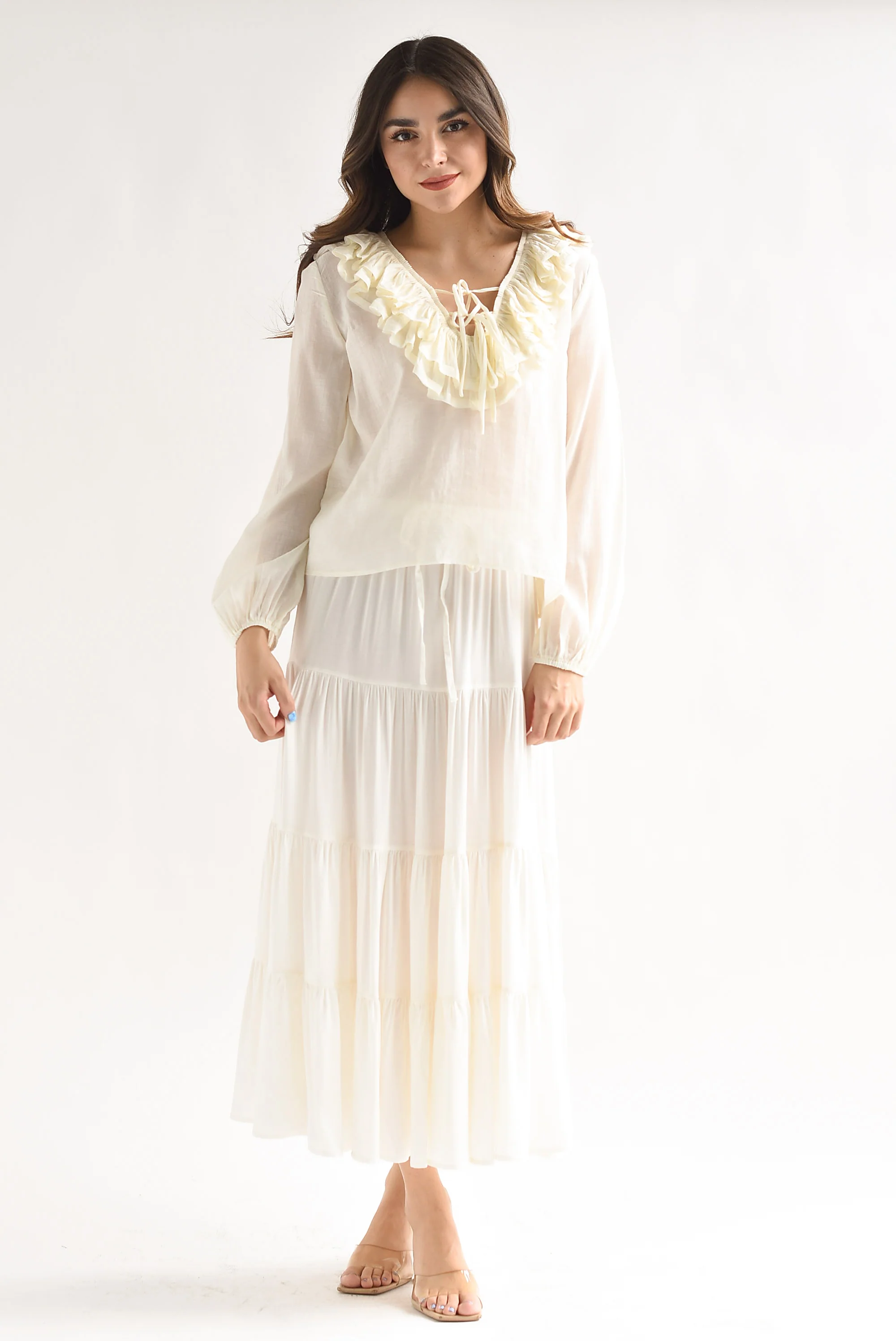 Falda midi boho olanes Ivory