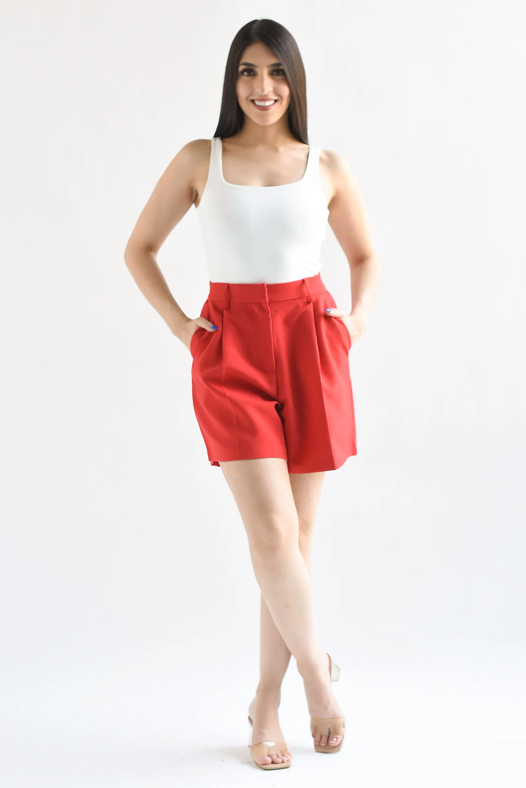 Short largo pinzas Rojo