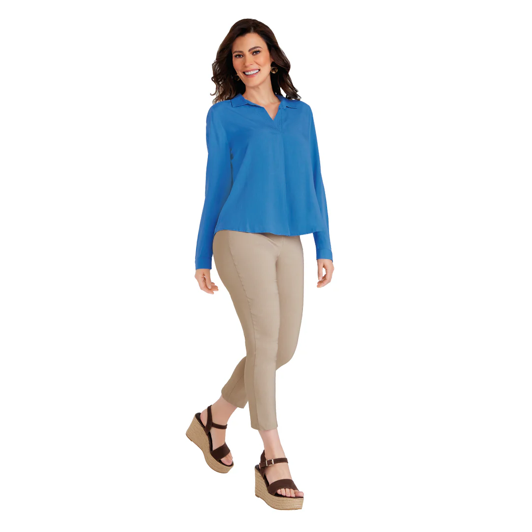 BLUSA AZUL CUELLO CAMISERO MUJER 90689