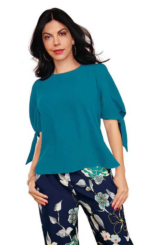 BLUSA AZUL DE LAZOS EN MANGA 91542