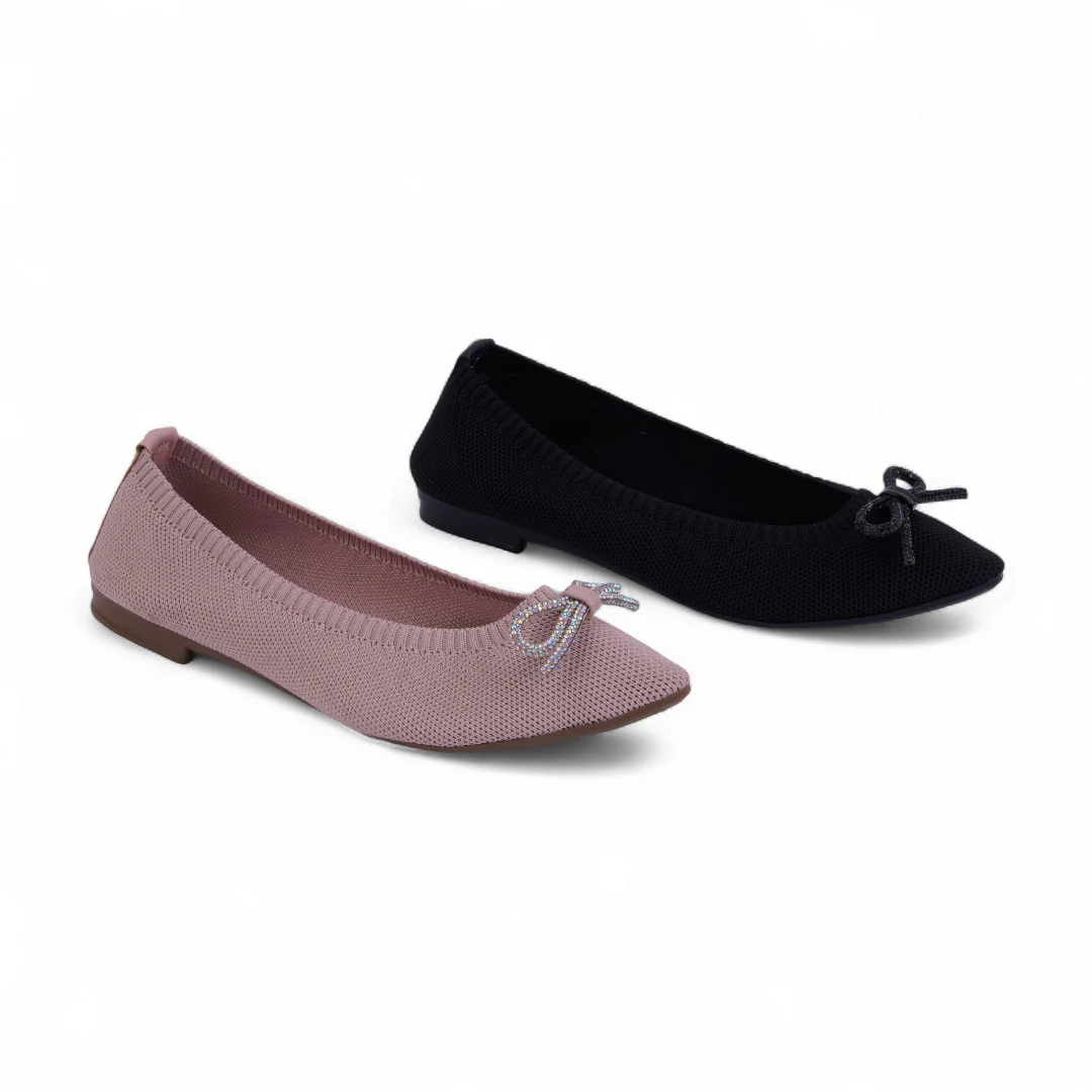 DÚO 368 BALLERINA DE PISO NEGRO Y ROSA MOÑO 40050