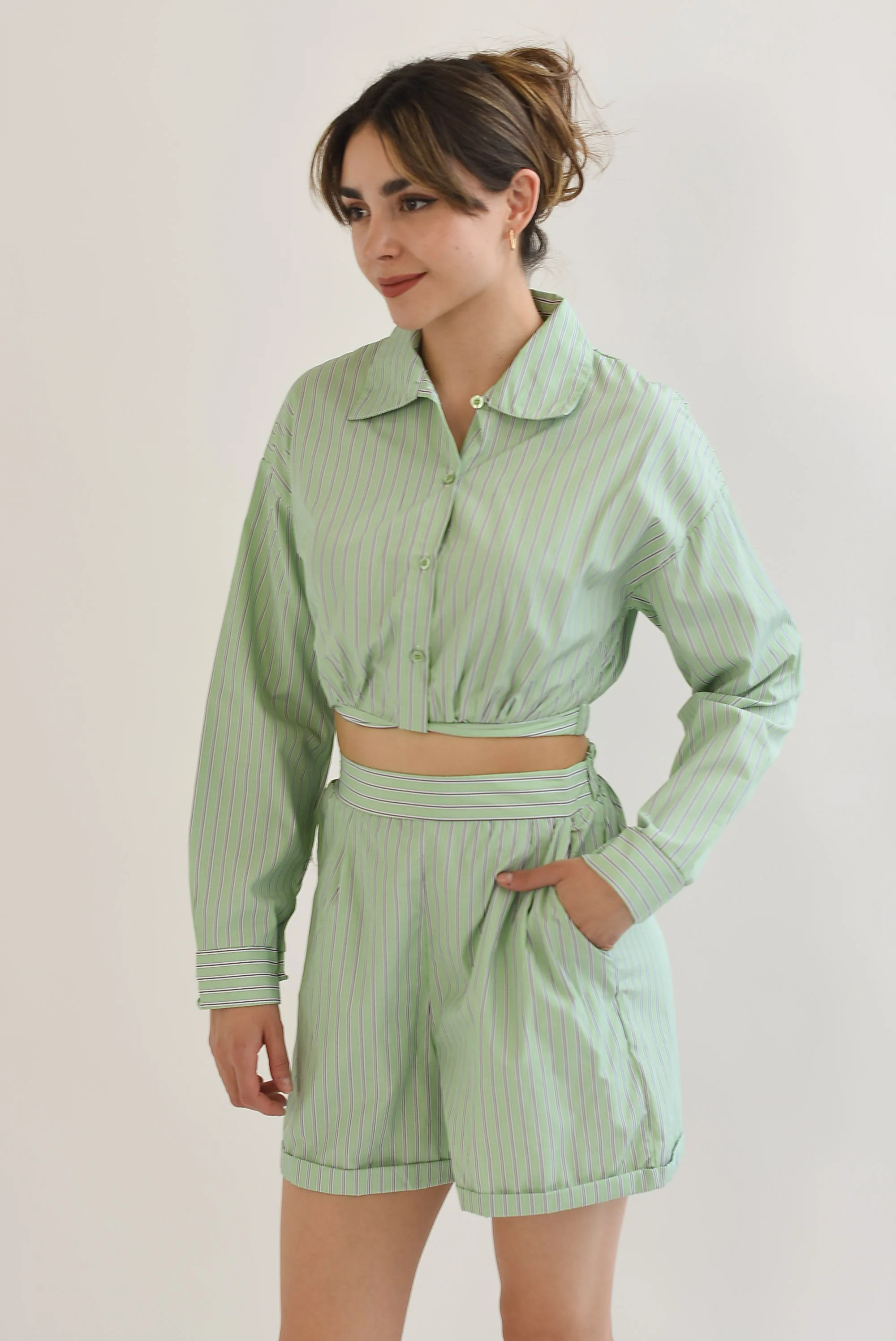 Set Short y Camisa crop rayas Verde