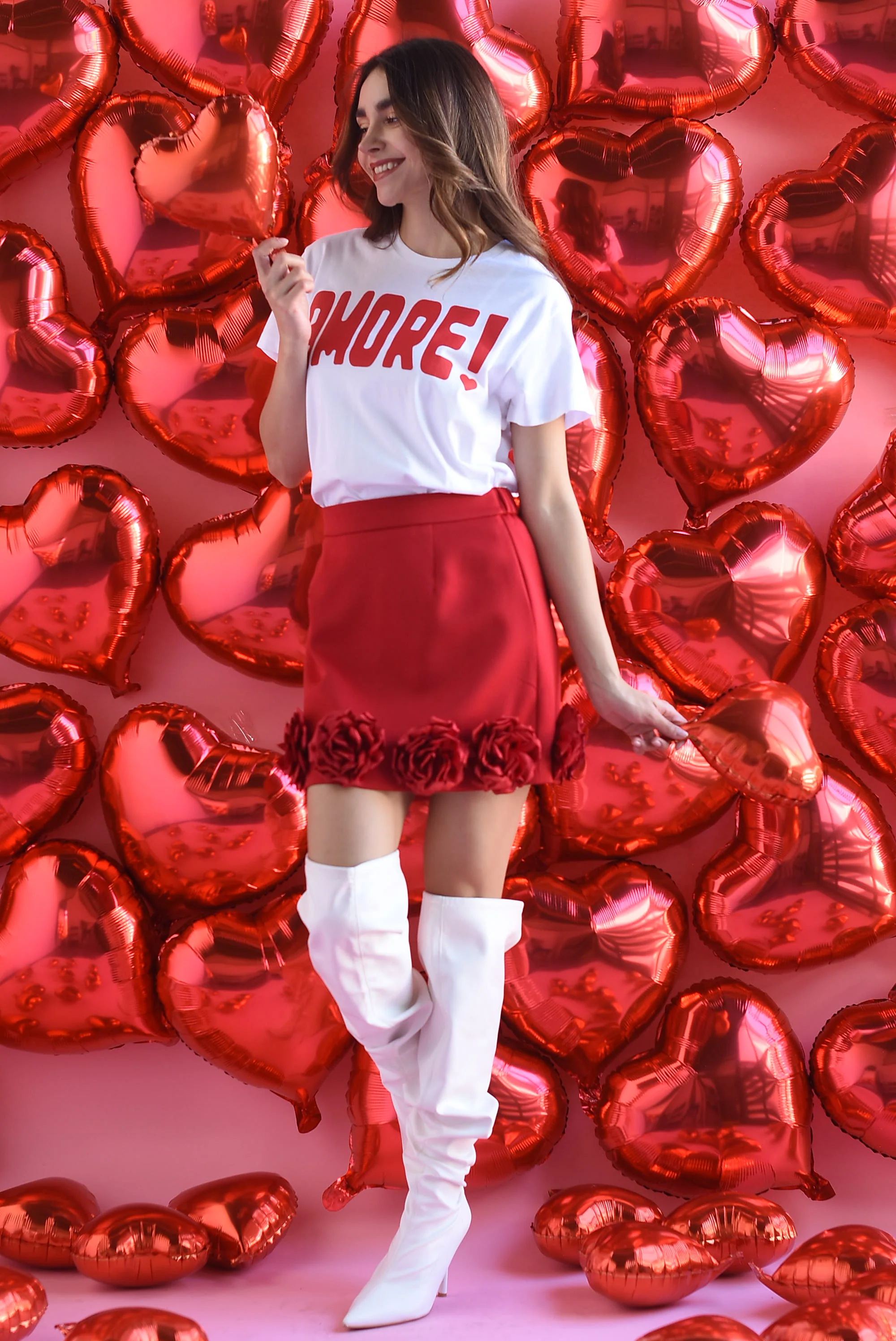 Falda mini Flores 3D Rojo