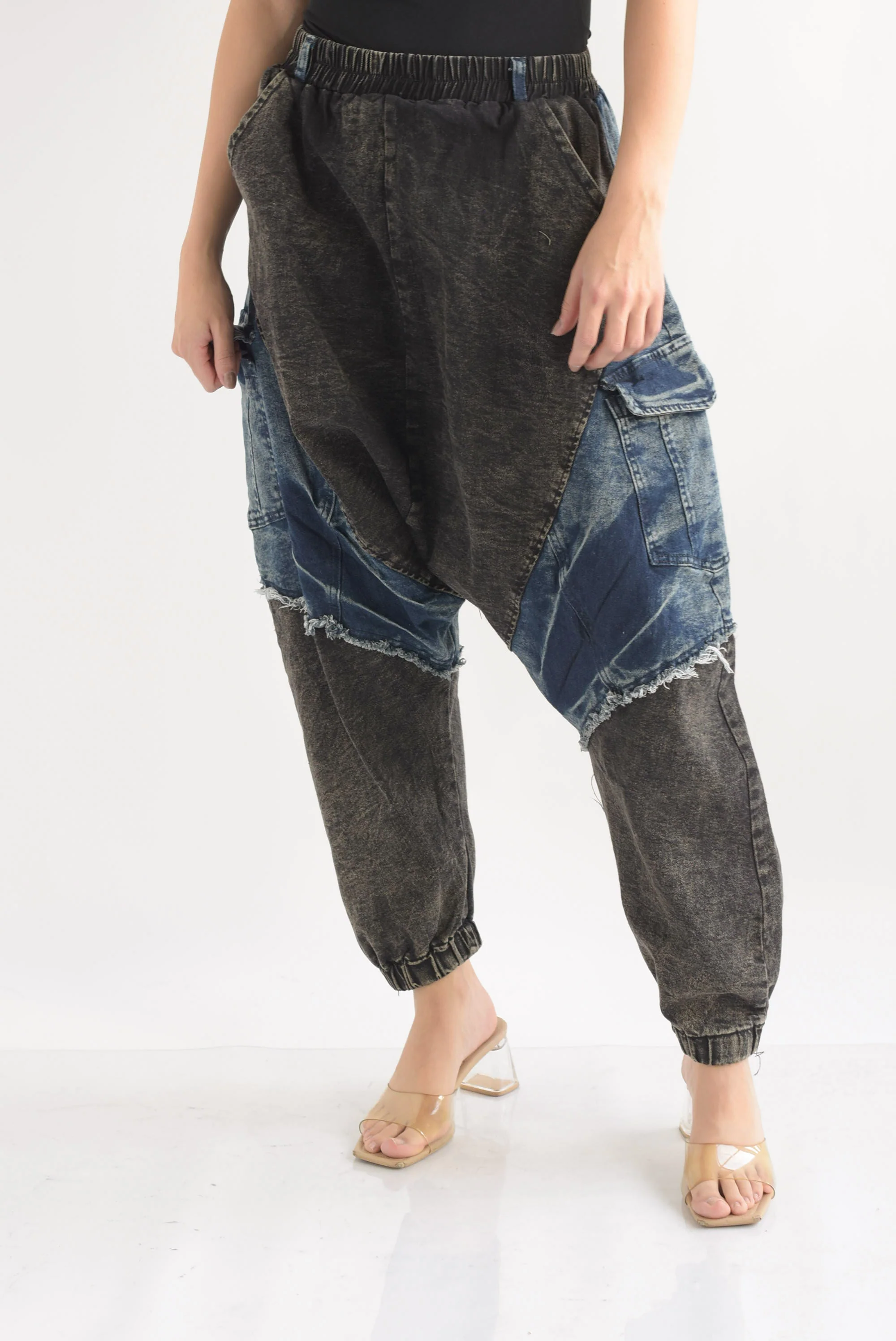 Jeans harem patchwork bitono