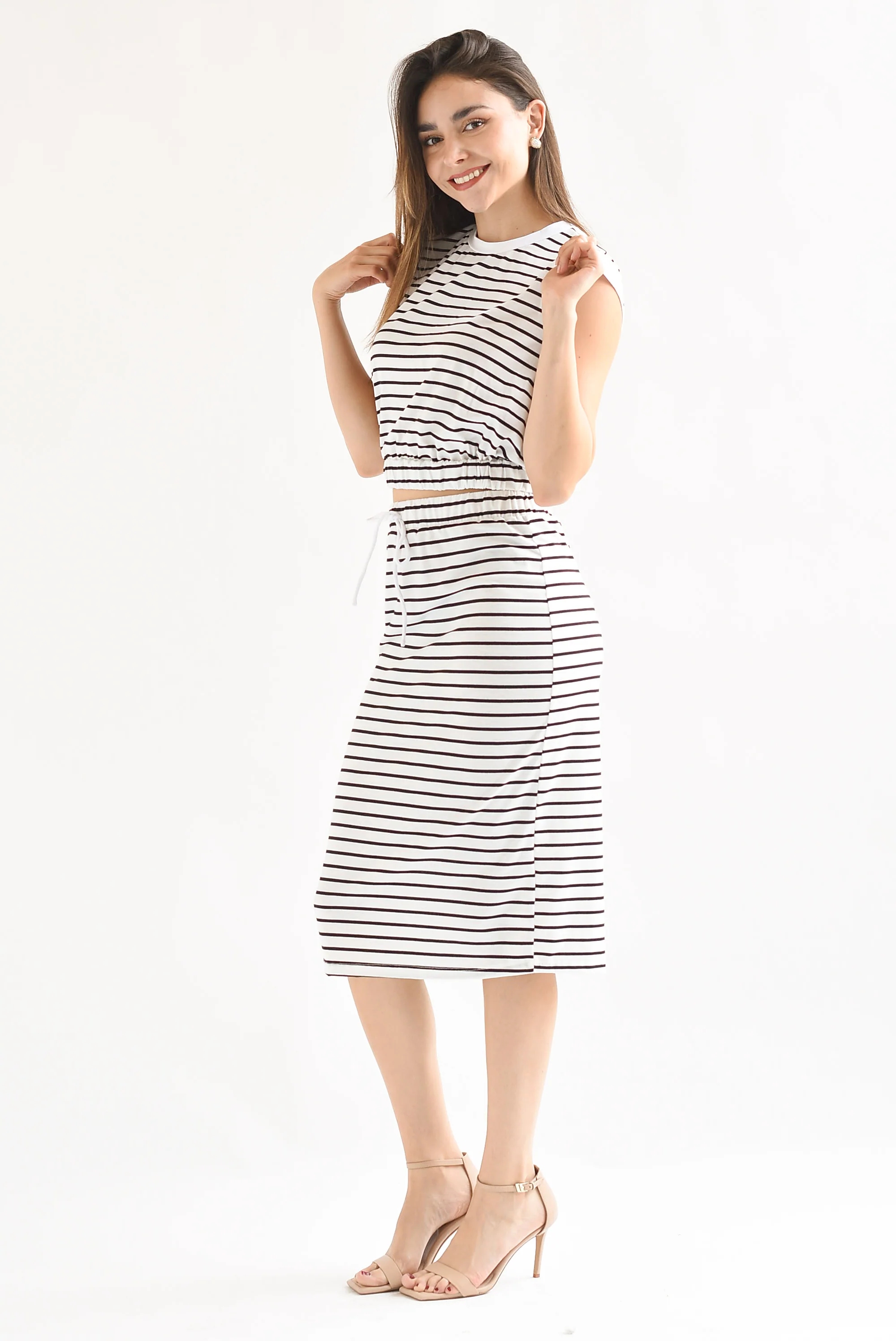 Set Falda y Blusa rayas marineras Blanco